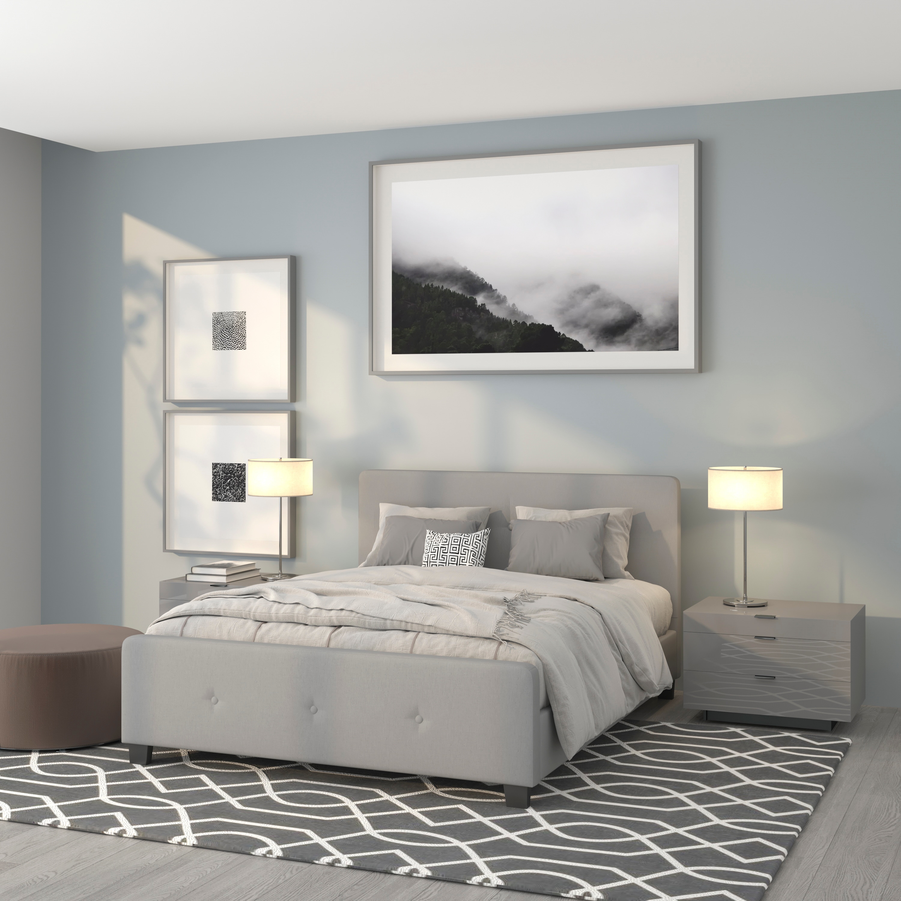 Flash Furniture 889142255093 Tribeca Light Gray Queen Upholstered Platform Bed