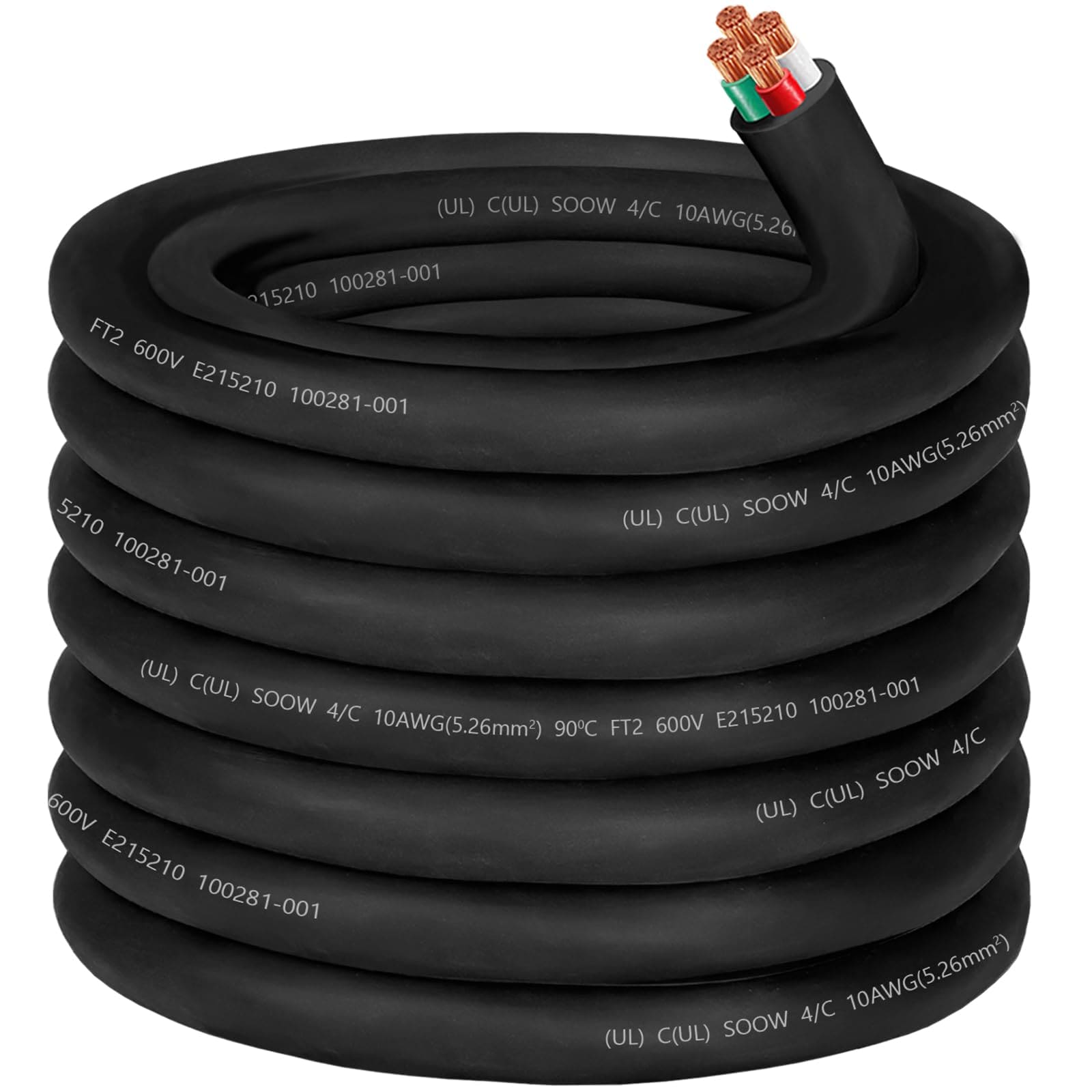 KHKFY 10 Gauge 4 Conductor SOOW Portable Power Cable 10 4 Wire 50 Feet Heavy Duty Extension Cord for Generator Welder Portable Light EV Car
