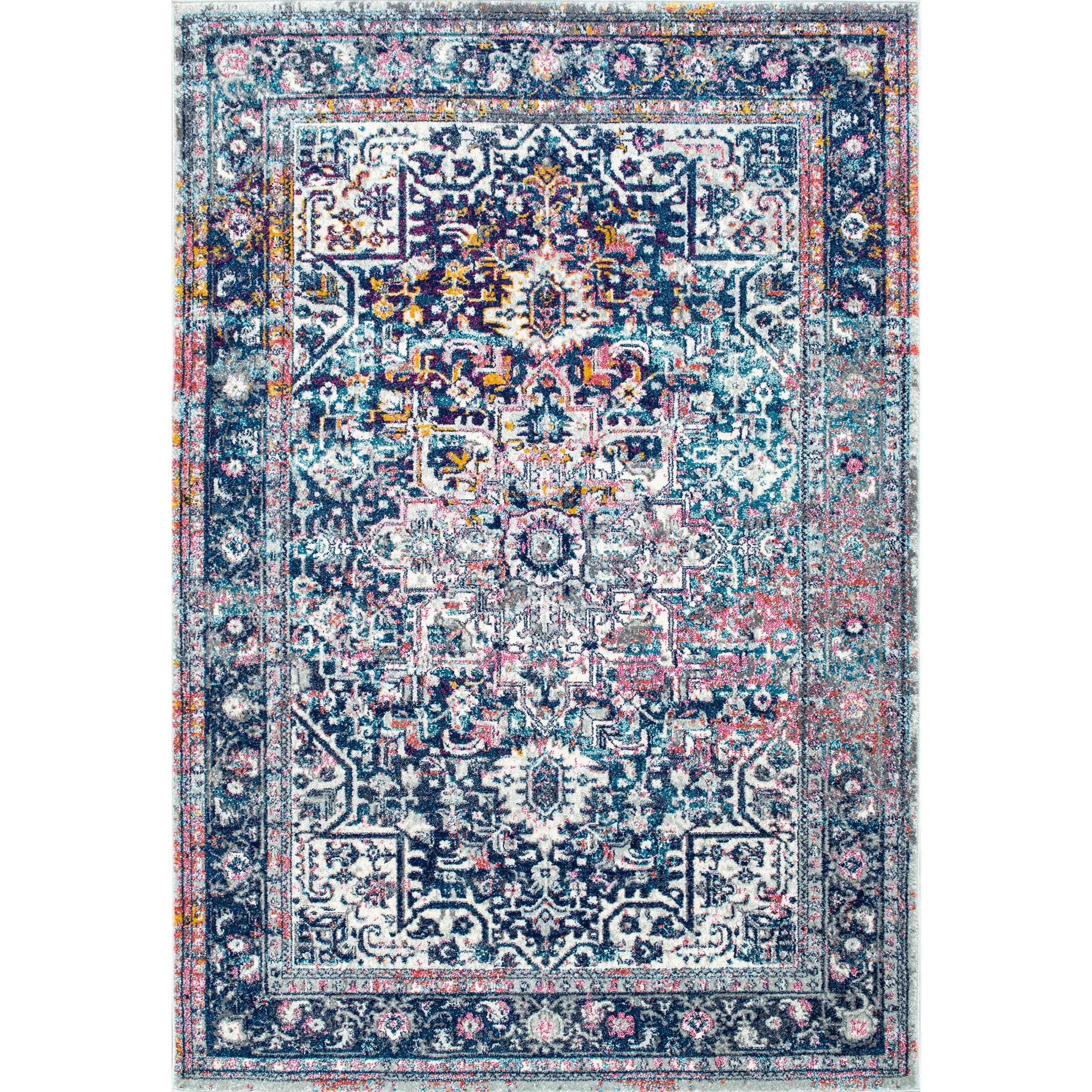 nuLOOM RZBD38A-S505 5 x 5 (ft) Loomed Polypropylene Blue Square Indoor Geometric Area rug