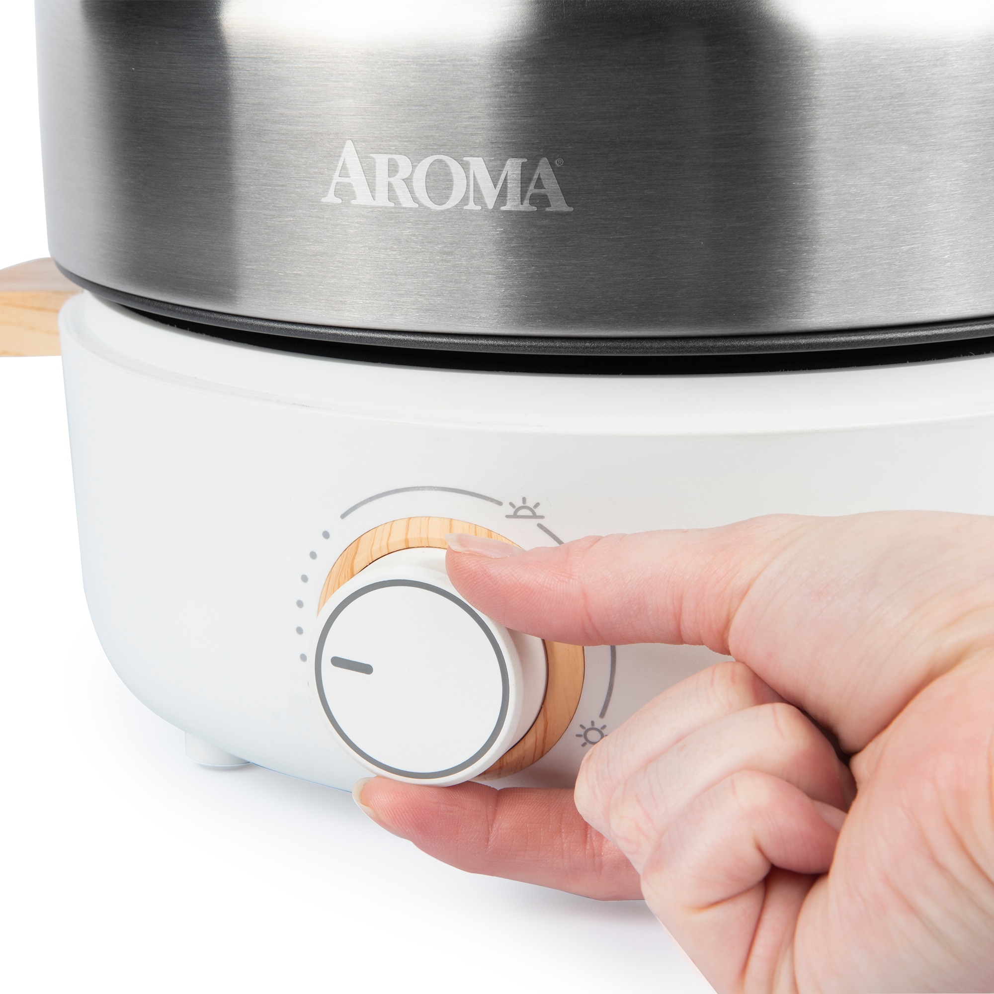Aroma 2.5-Quart Natural White and Stainless Steel Round 2-Vessel