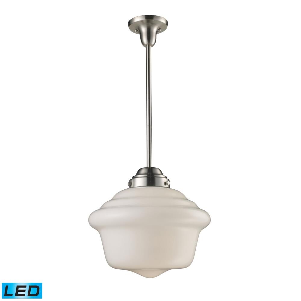 Westmore Lighting PTLED104096 Georgetown Satin Nickel Transitional Art Glass Schoolhouse LED Pendant Light