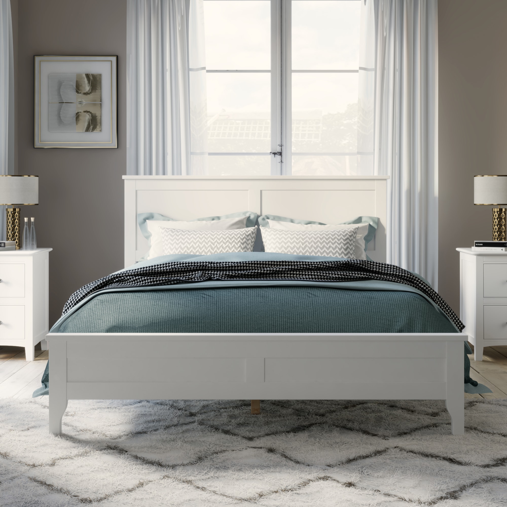 JIMSMAISON JMBBFB89W-K White King Composite Platform Bed