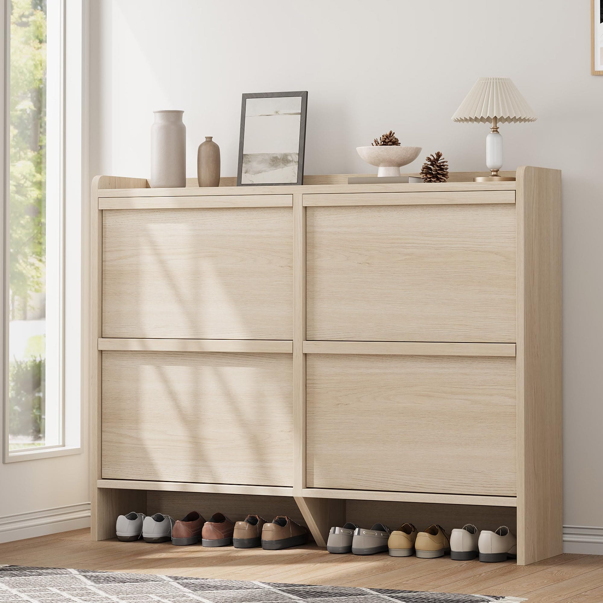IdealHouse Shoe Cabinet with Drawers Wooden Shoe Rack Shoe Cabinet with Adjustable Shelves Entryway Shoe Cabinet Hidden Shoe Cabinet for Hallways and Living Rooms