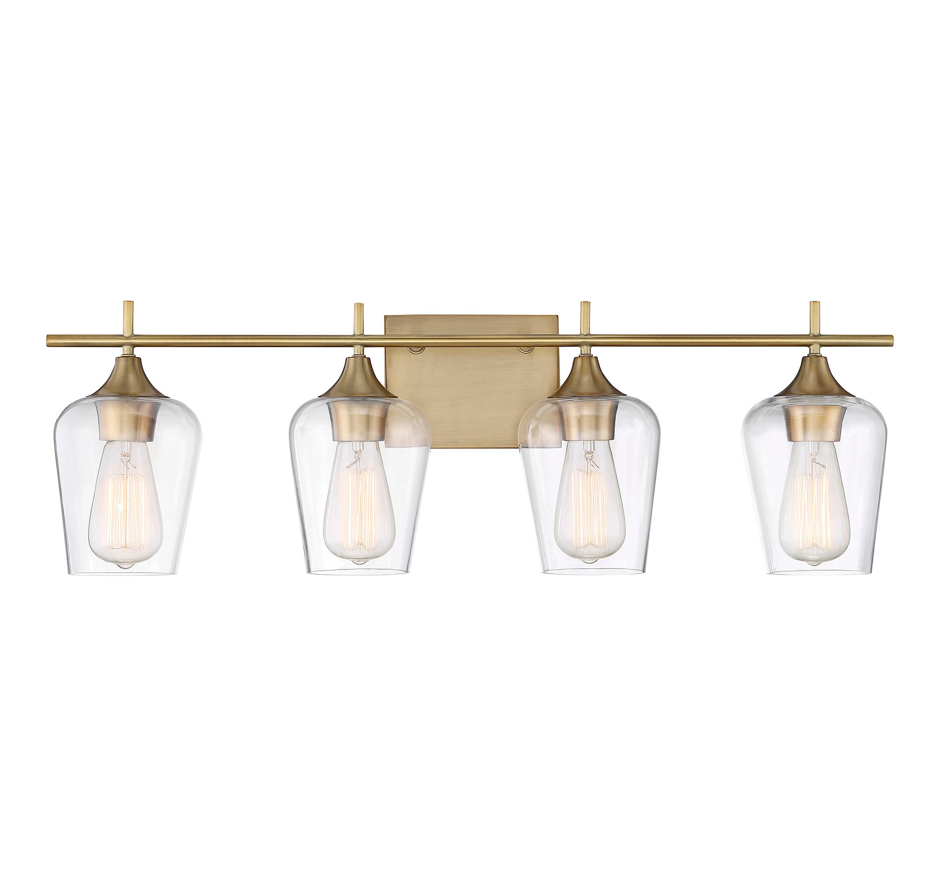 Warm Brass 4-Light Vanity Fixture with Clear Glass Shades