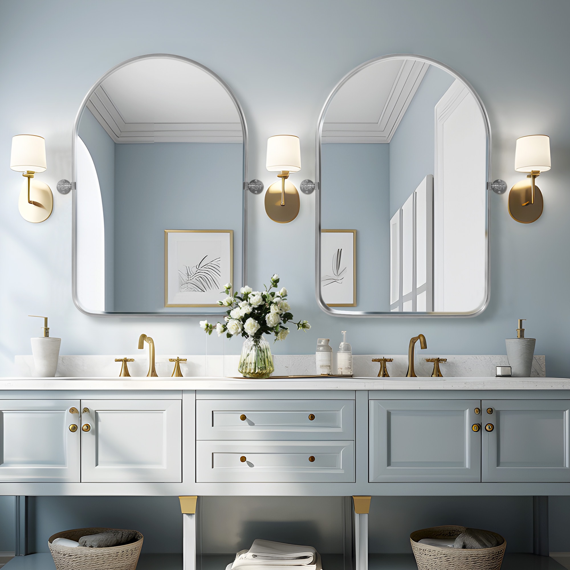 Dovelina LS-23091918 24-Inches x 36-Inches Framed Arch Bathroom Vanity Mirror ( Sliver )