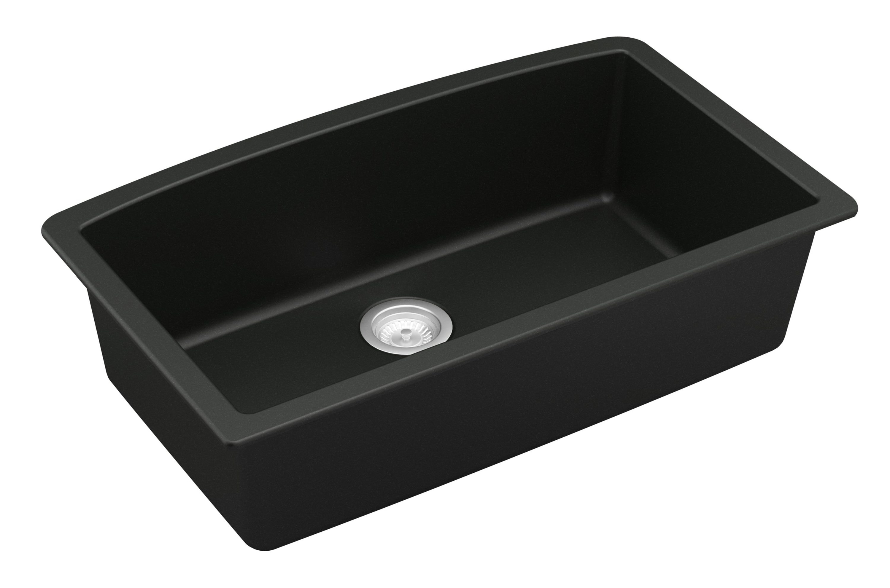 Karran Undermount 32-in x 19.5-in Black Quartz Single Bowl Kitchen Sink ...