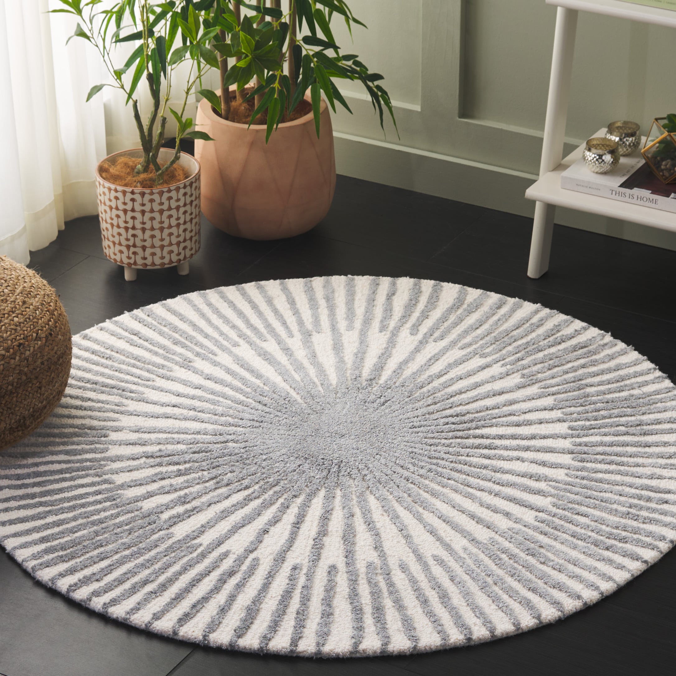  Fifth Avenue 551 Ivory/Gray Contemporary 3ft x 3ft Round Rug