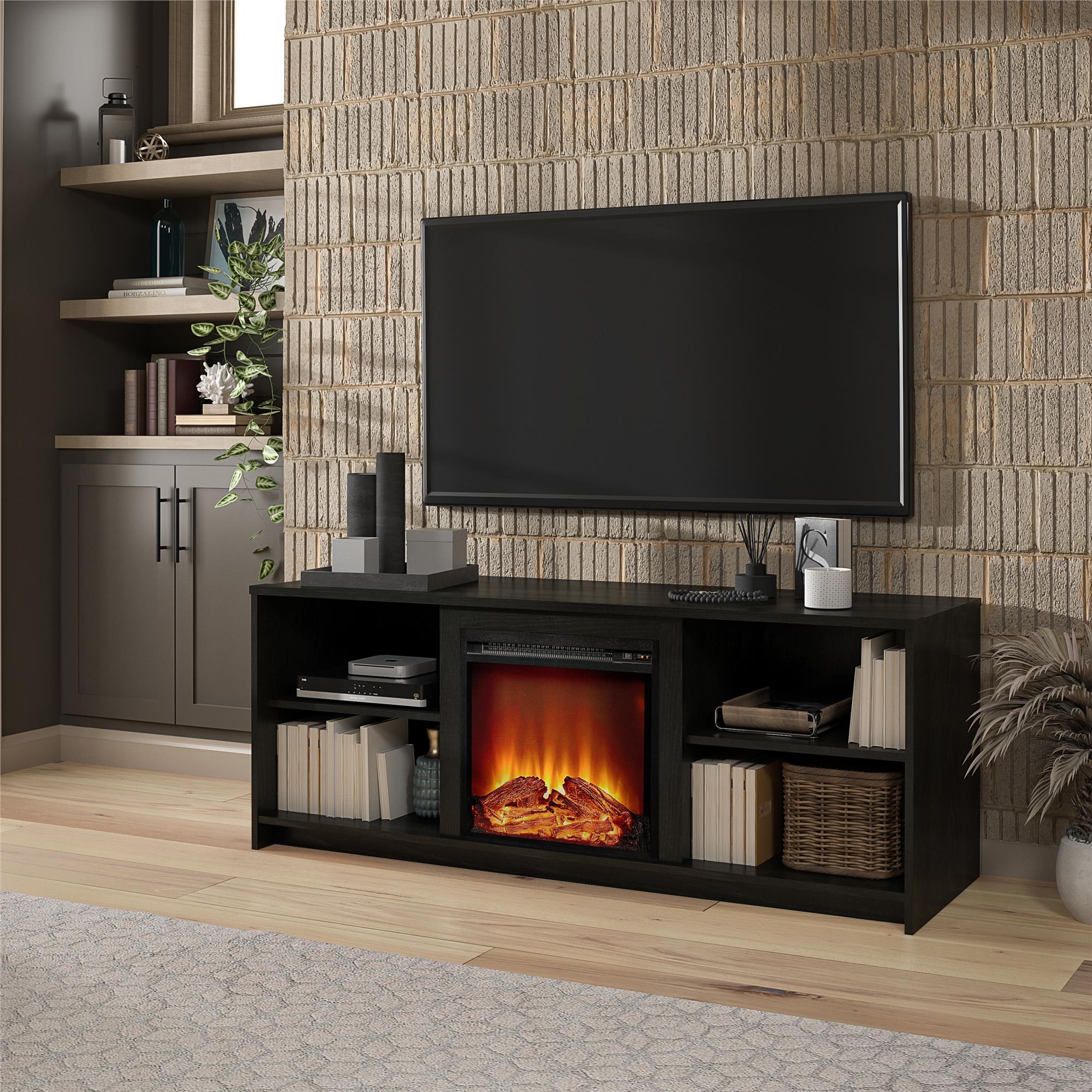 Ameriwood Home 59.69-in W Black Oak TV Stand with Fan-forced Electric ...