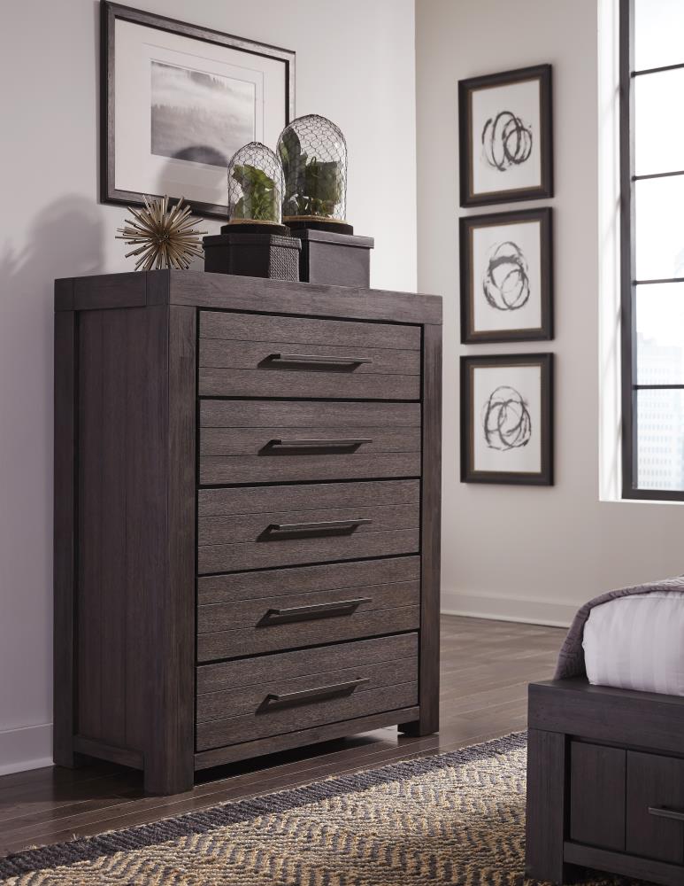 Modus Furniture 3H5784 Heath Basalt Grey Acacia 5-Drawer Chest