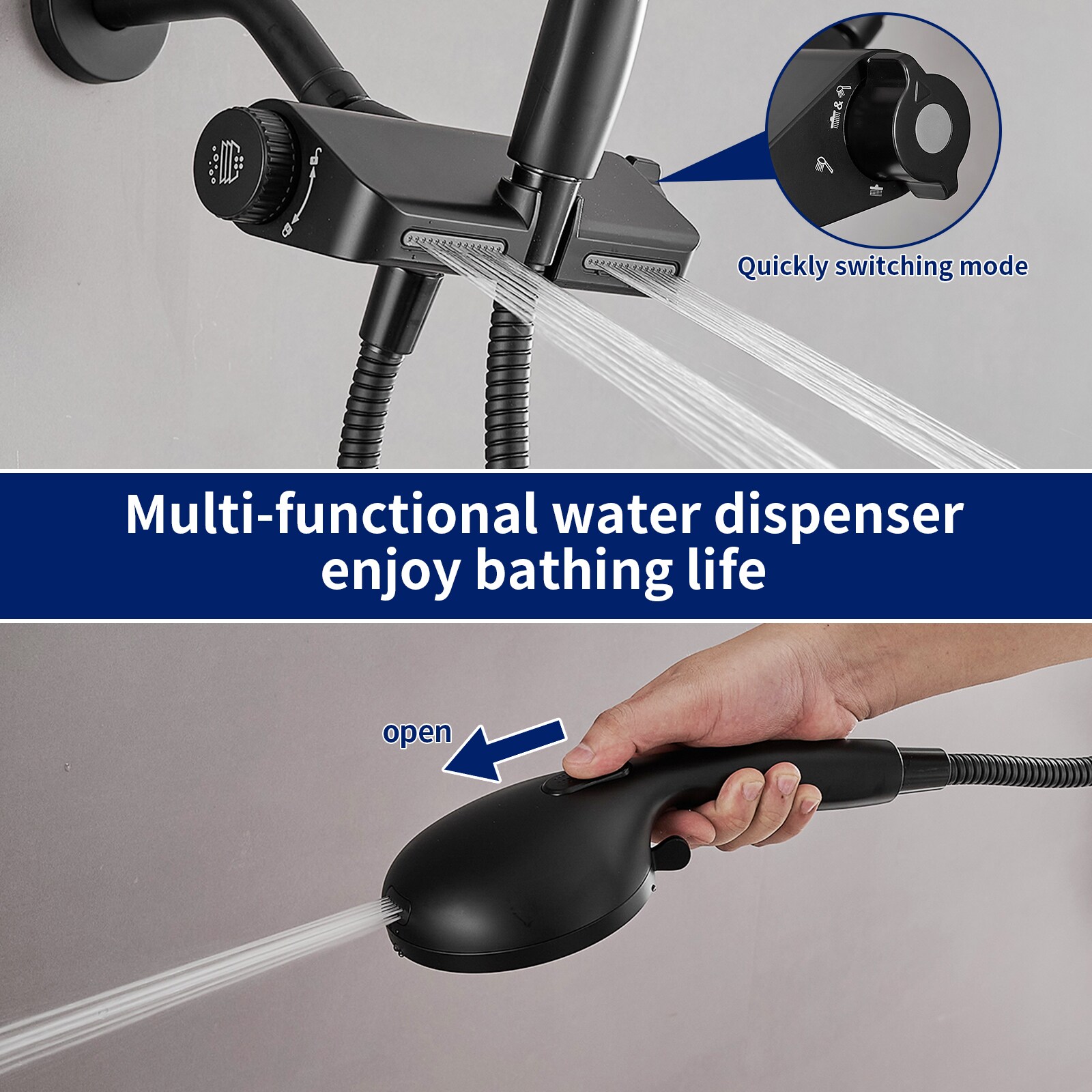 Matte Black Dual Shower Head with Handheld and Stainless Steel Hose