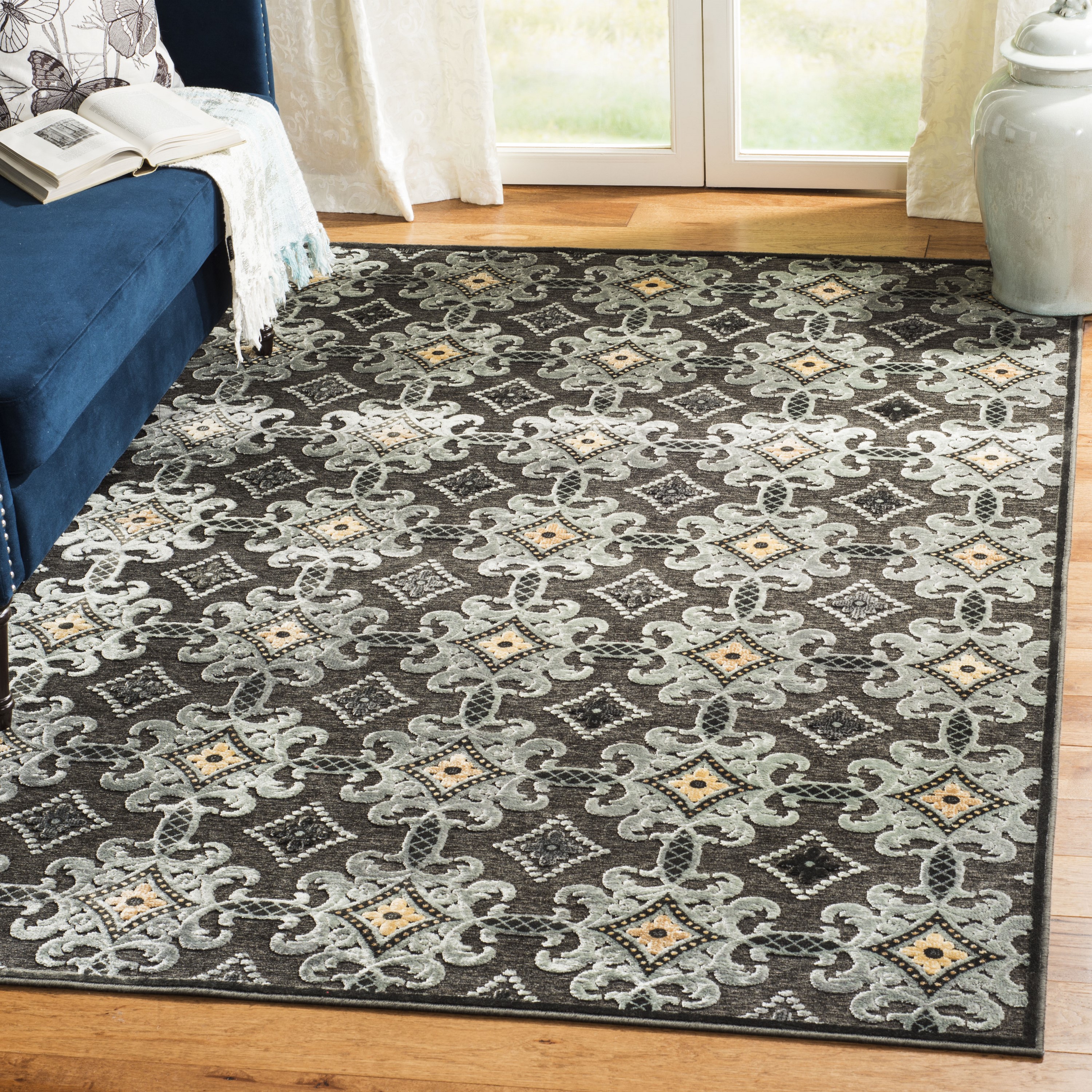 Martha Stewart MSR74303-2330-35 Frolla 3 x 5 (ft) Loomed Synthetic Anthracite/Anthracite Rectangular Indoor Abstract Throw rug