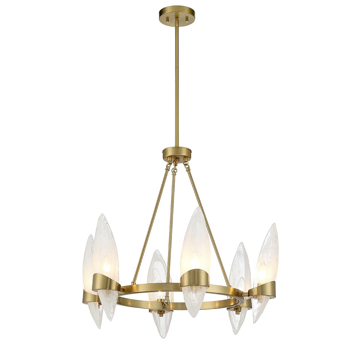 Nouvel Warm Brass 6-Light Chandelier with Handmade Glass Shades