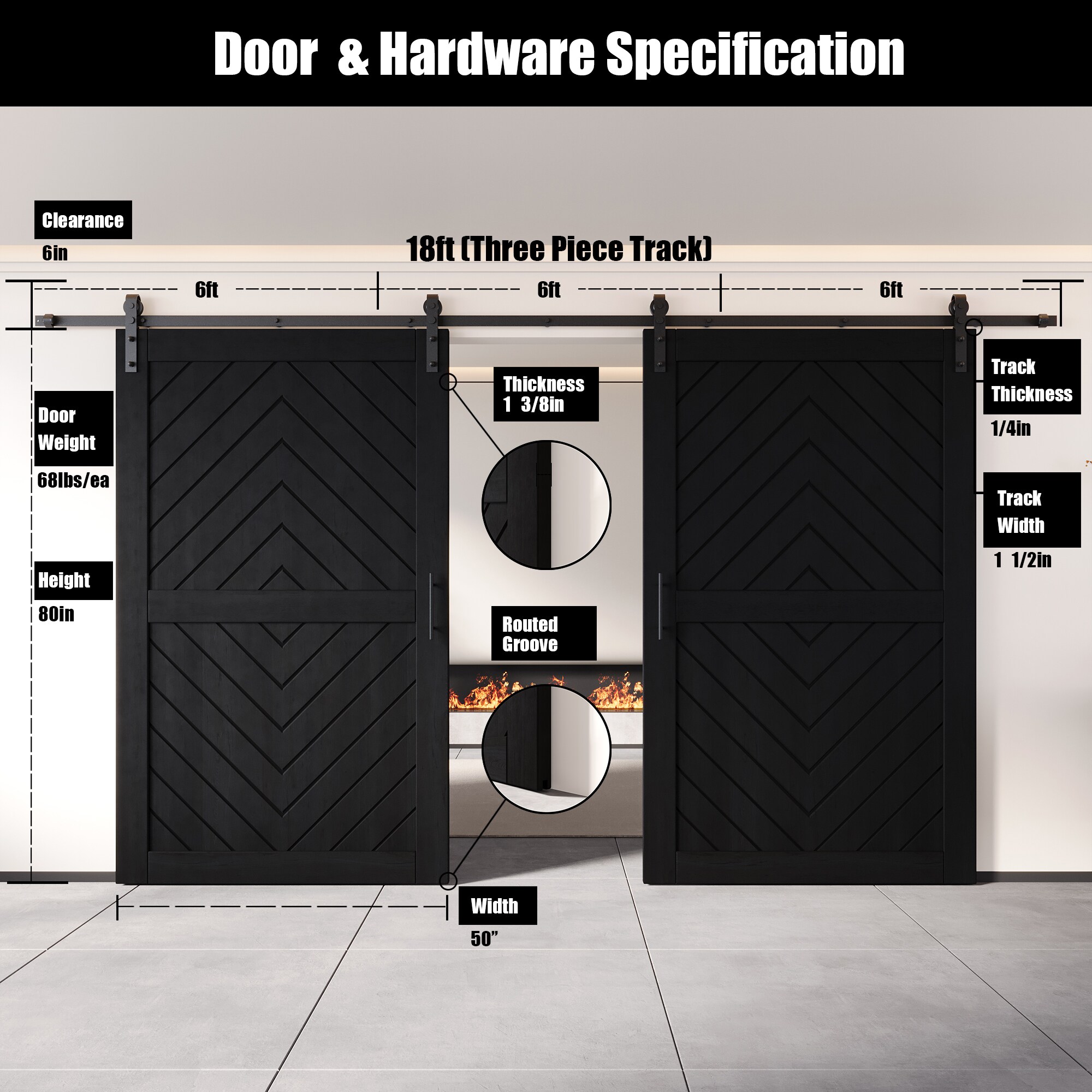 HOMACER YT2H216C-JT2-5080-BK Barn-Doors - View #2