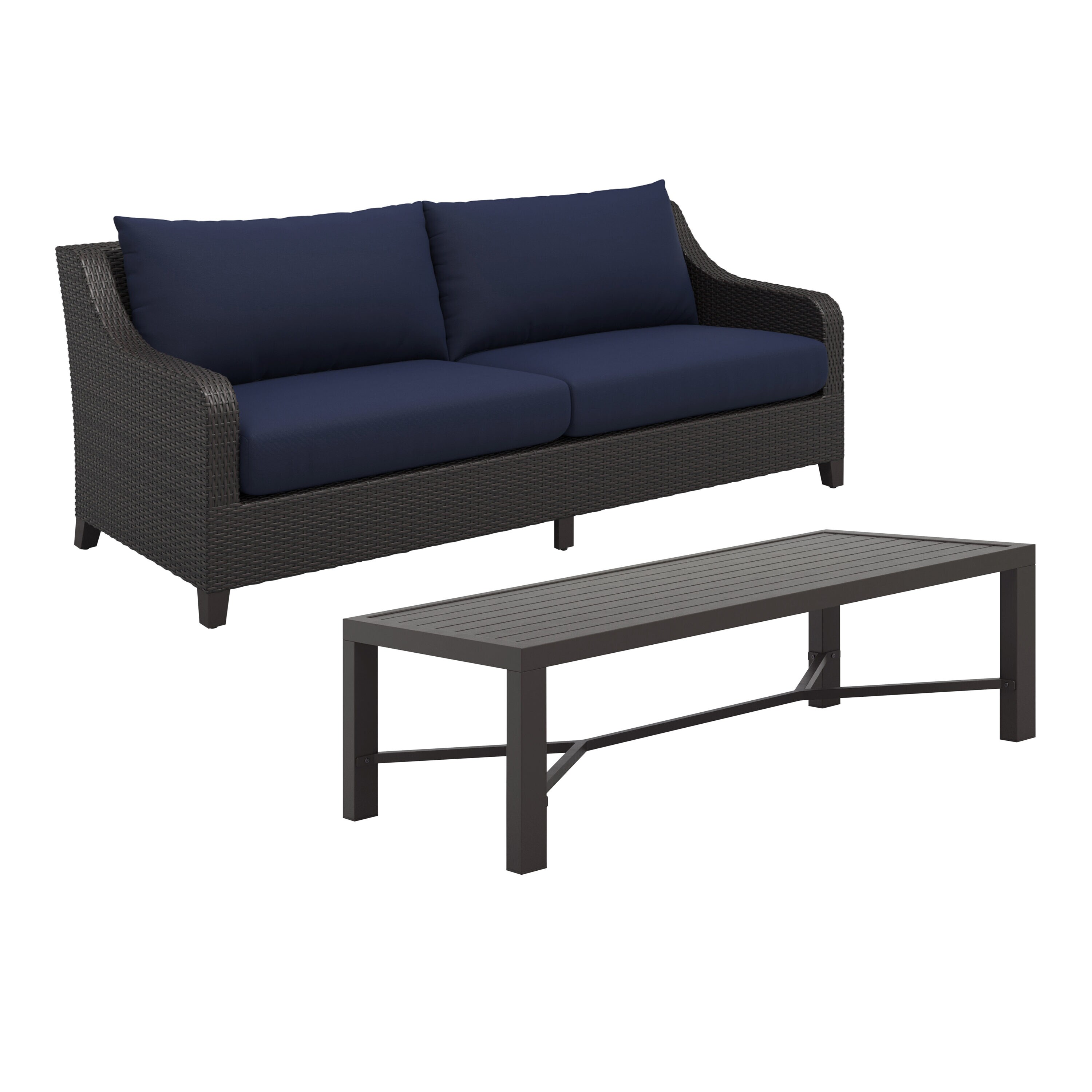MANHATTAN SQUARE G807C-30S Skye 2-Piece Wicker Patio Sofa Conversation Set with Blue Cushions