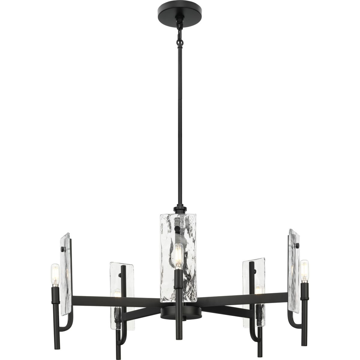 Matte Black 5-Light Chandelier with Clear Textured Glass