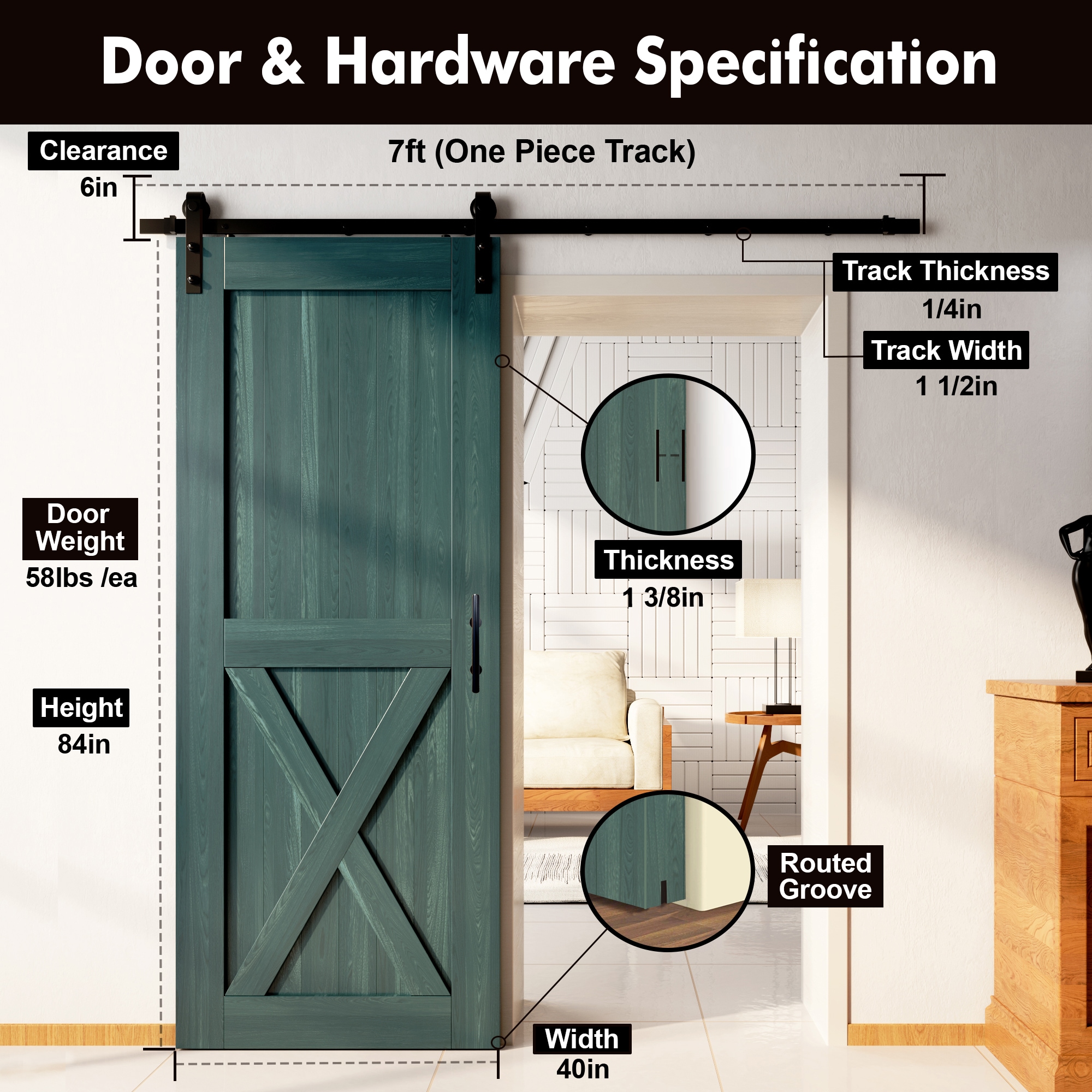 HOMACER YT1TGH084C-4084-X-RP Barn-Doors - View #7