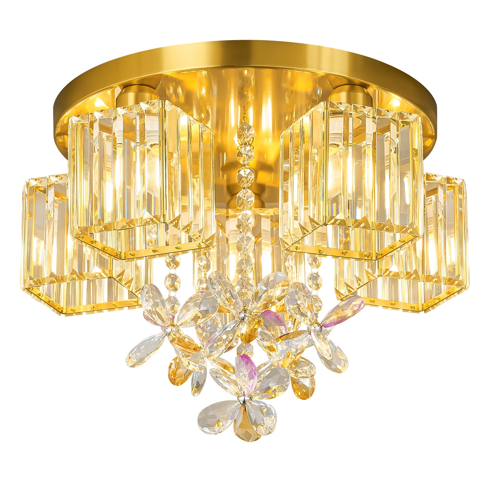 ZHLLMQ 18.11in Brushed Gold Indoor 5-Light Bulb Compatible Flush Mount Light with K9 Crystal 1-Pack