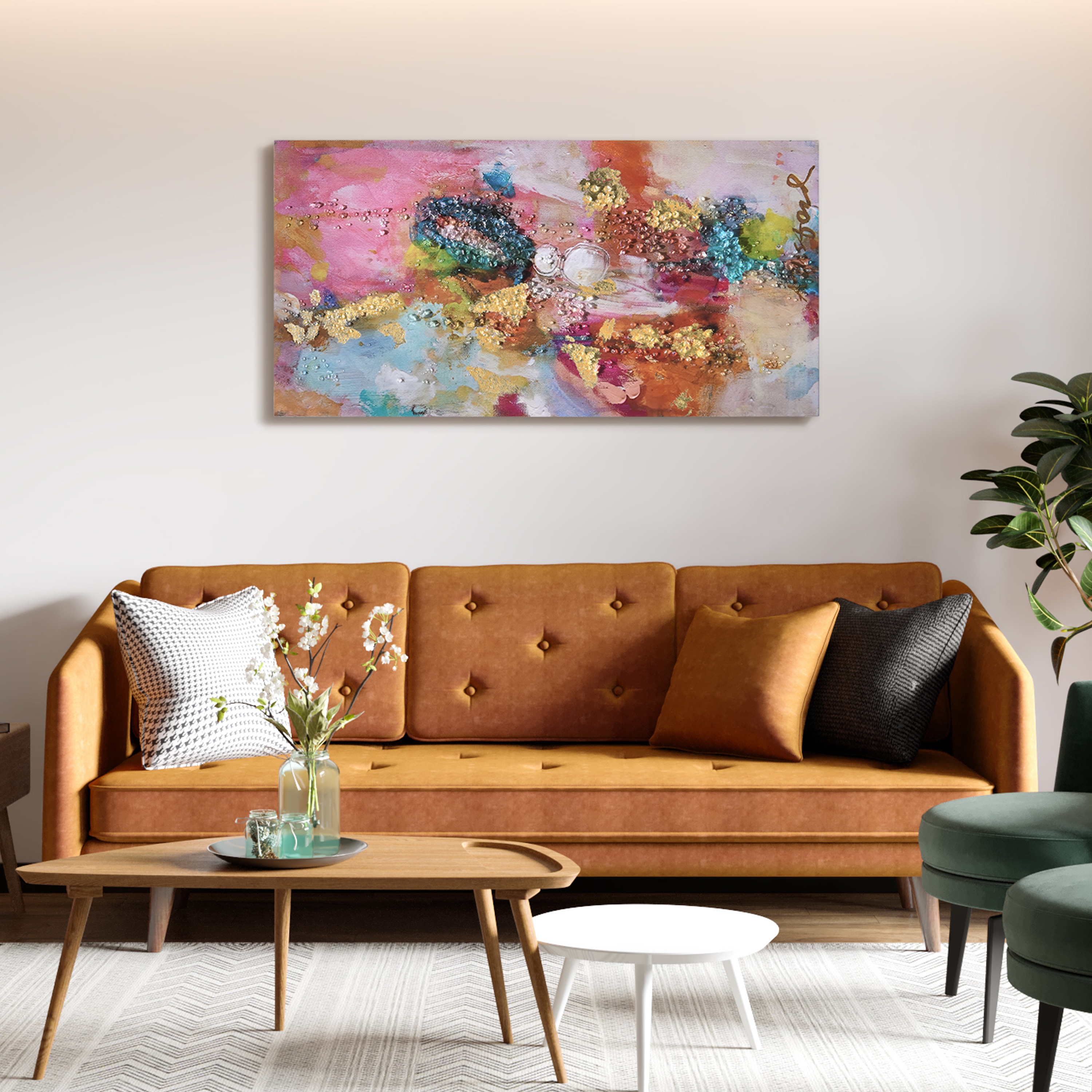 Colorful Symphony II 24" x 48" Abstract Epoxy Coated Canvas Wall Art