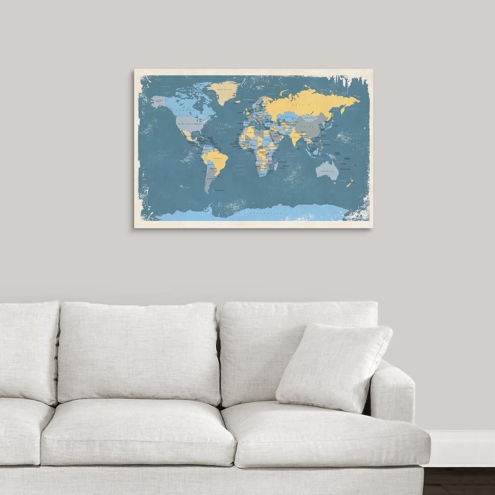 GreatBigCanvas Retro Political Map of the World 24-in H x 36-in W ...