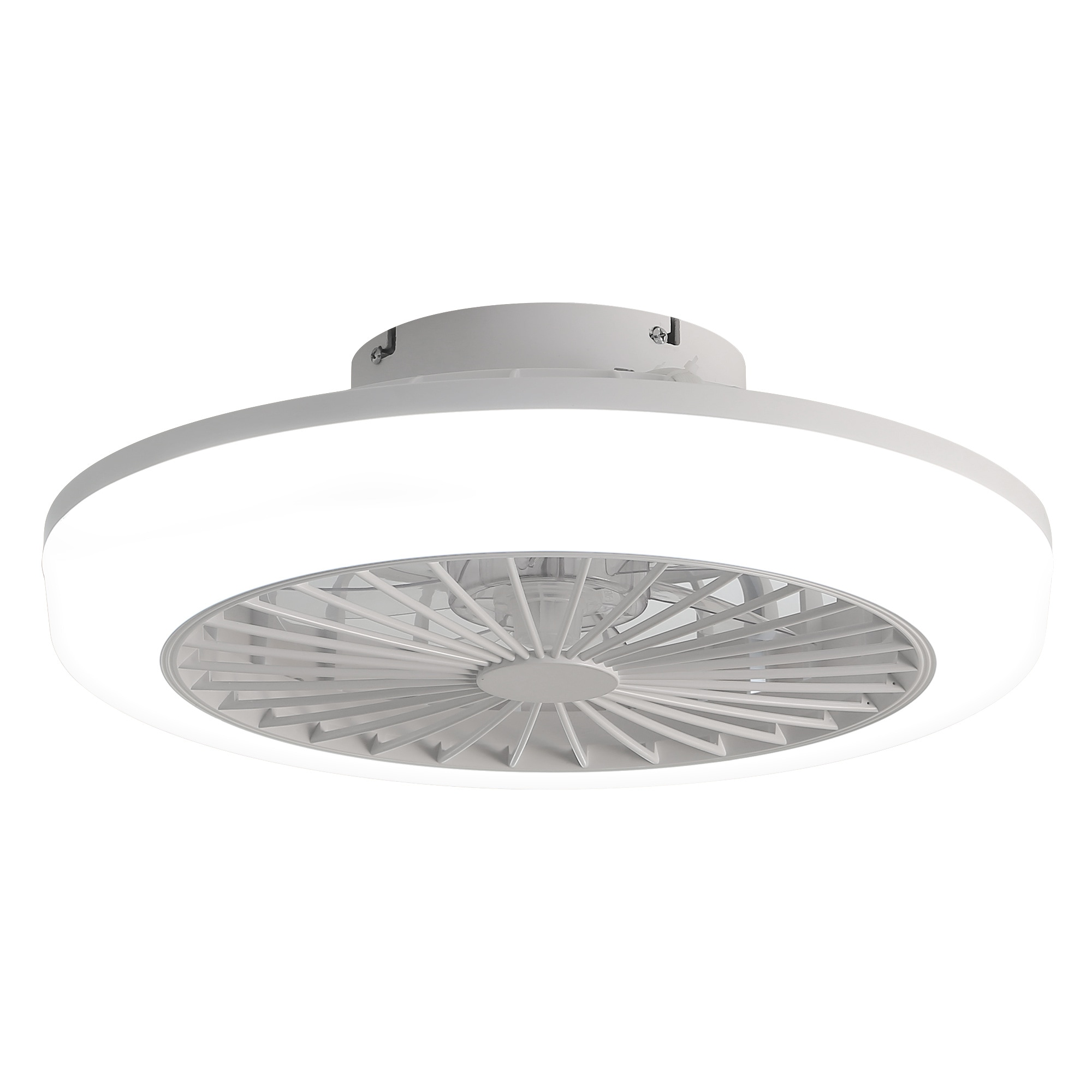 BABOOM BOM-P230666-OR 18-in Color-Changing Flush Mount White with Clear Blades Cage Ceiling Fan With Light - Remote Included ( 7 -Blade )