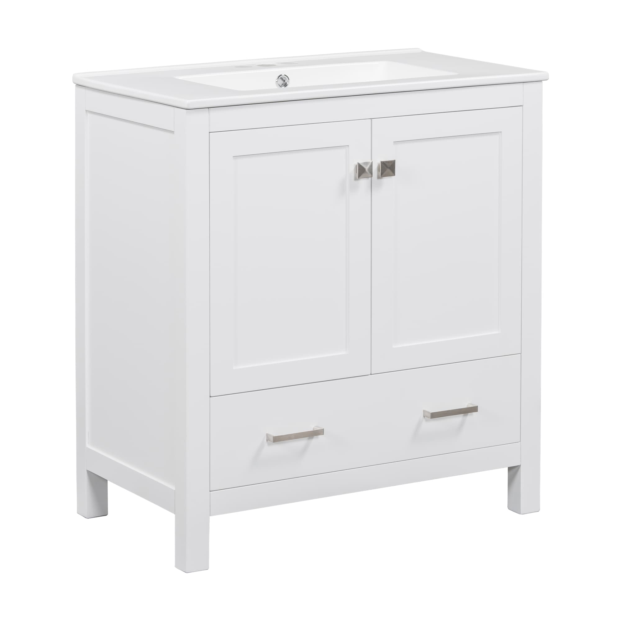 Qualler 30 Inch Bathroom Vanity with Single Undermount Sink and Storage Cabinet - White #FSUVTR115K
