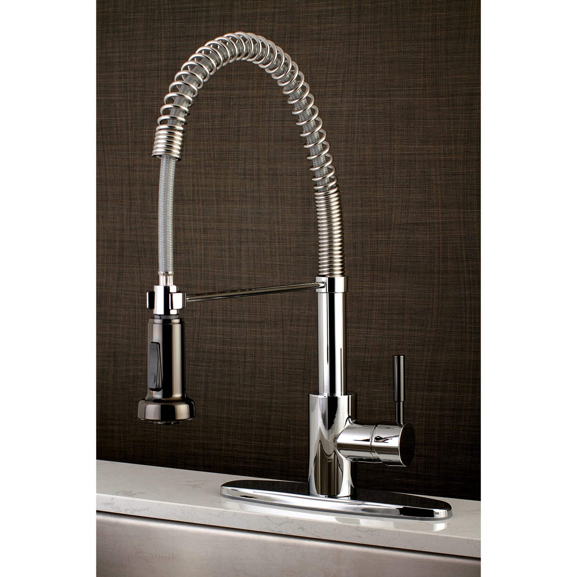 Kingston Brass WLGSY8881DKL Concord Black and Chrome Single Handle Deck-mount Pull-out Kitchen Faucet with Sprayer ( Deck Plate Included )