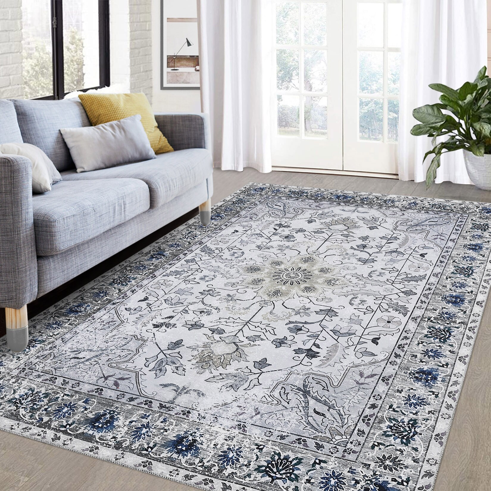Garvee YXY-LO-PHO-0ZH3OEQI 8 x 10 (ft) Loomed Gray Rectangular Indoor Floral/Botanical Tropical Machine washable Area rug