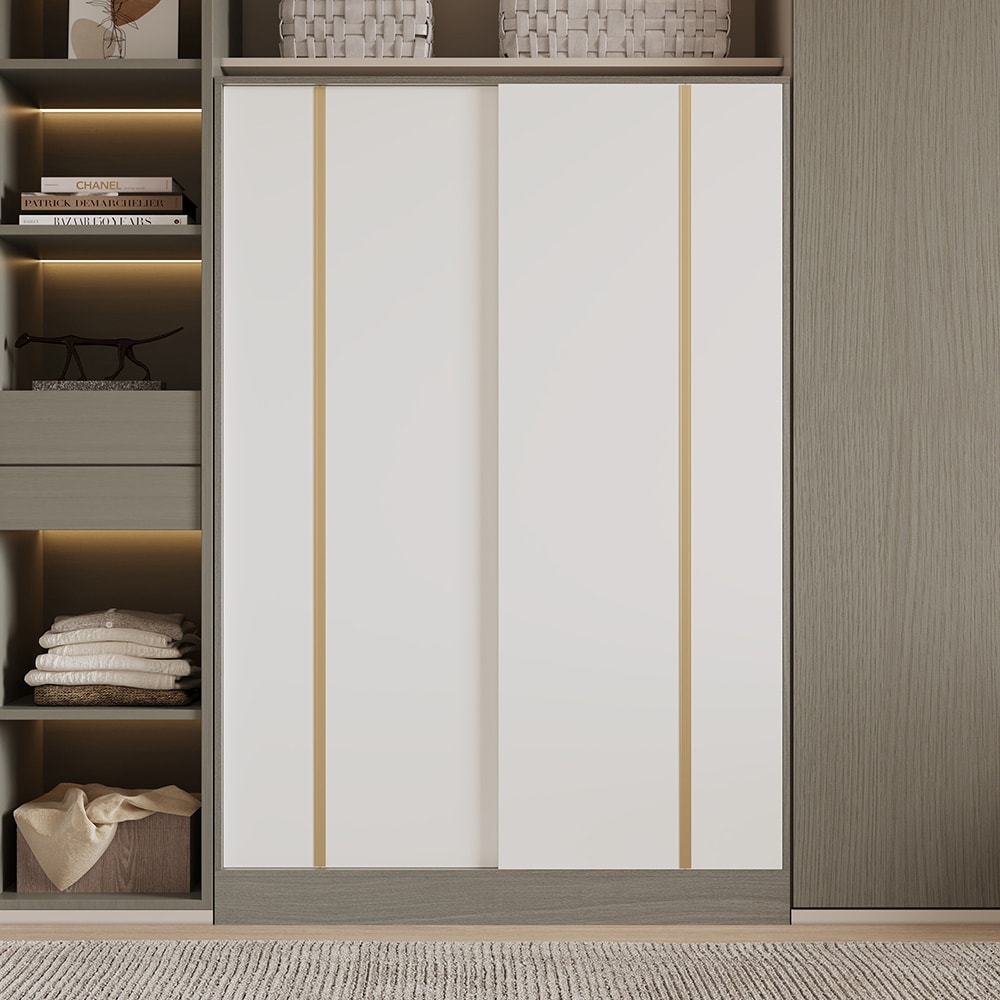 Homsee V-KF210344-02 Modern Sliding Door Armoire with Hanging Rod and Storage Shelves for Bedroom or Entrance 47.2''L x 21.4''W x 69.7''H Grey and White