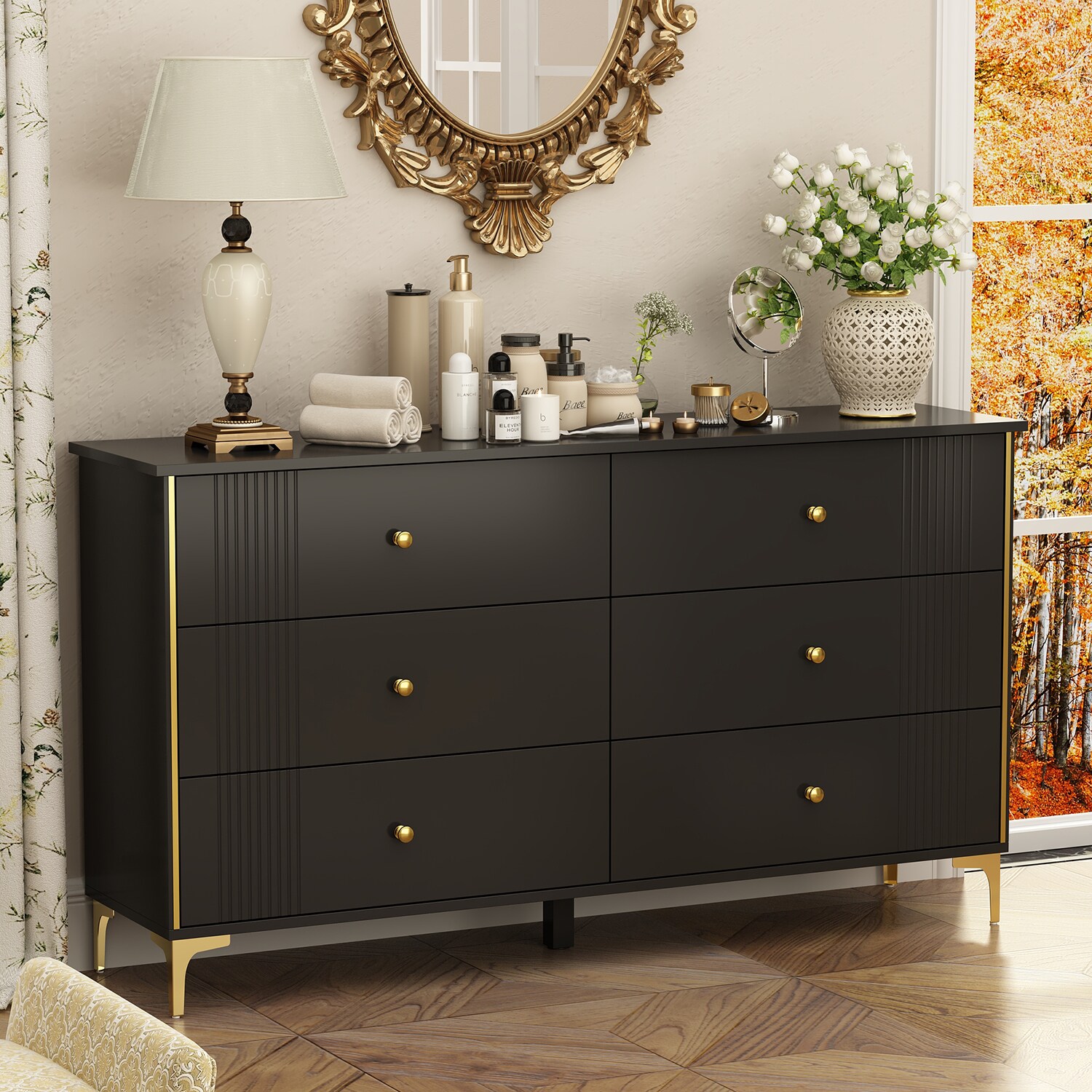 FUFU&GAGA KF330067-02 Black 6 -Drawer Standard dresser