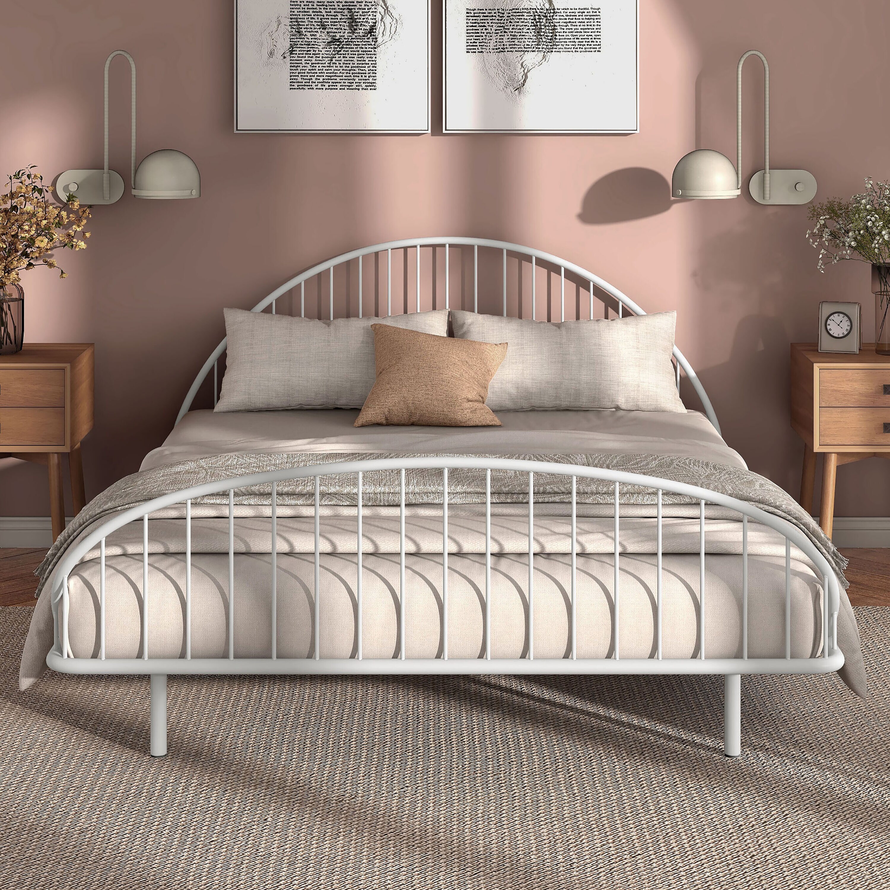 Furniture of America EC-7236WH-Q Thompson White Queen Metal Platform Bed