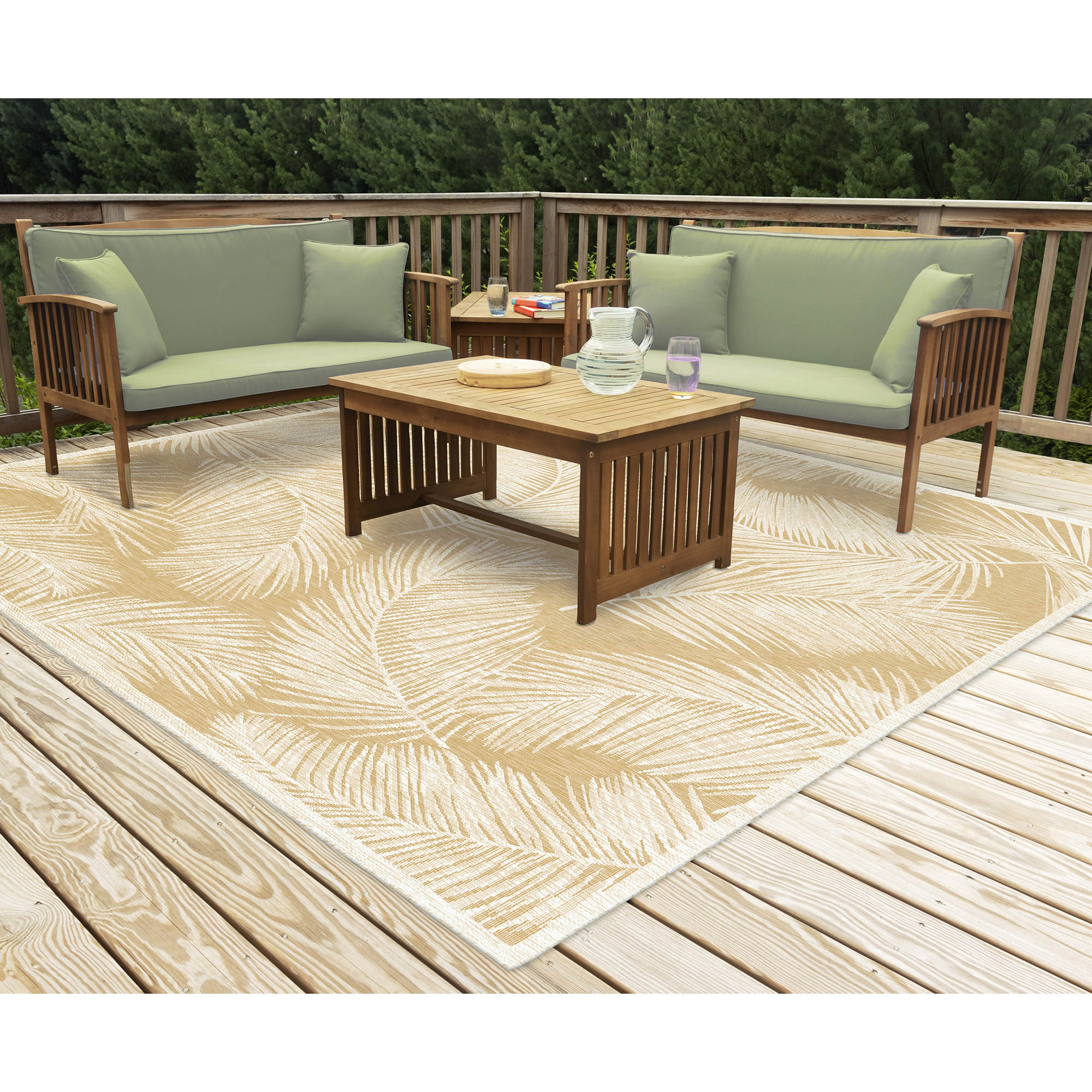 Liora Manne CRES8847412 Carmel 8 x 8 (ft) Loomed Polypropylene Sand Square Indoor/Outdoor Floral/Botanical Tropical Area rug