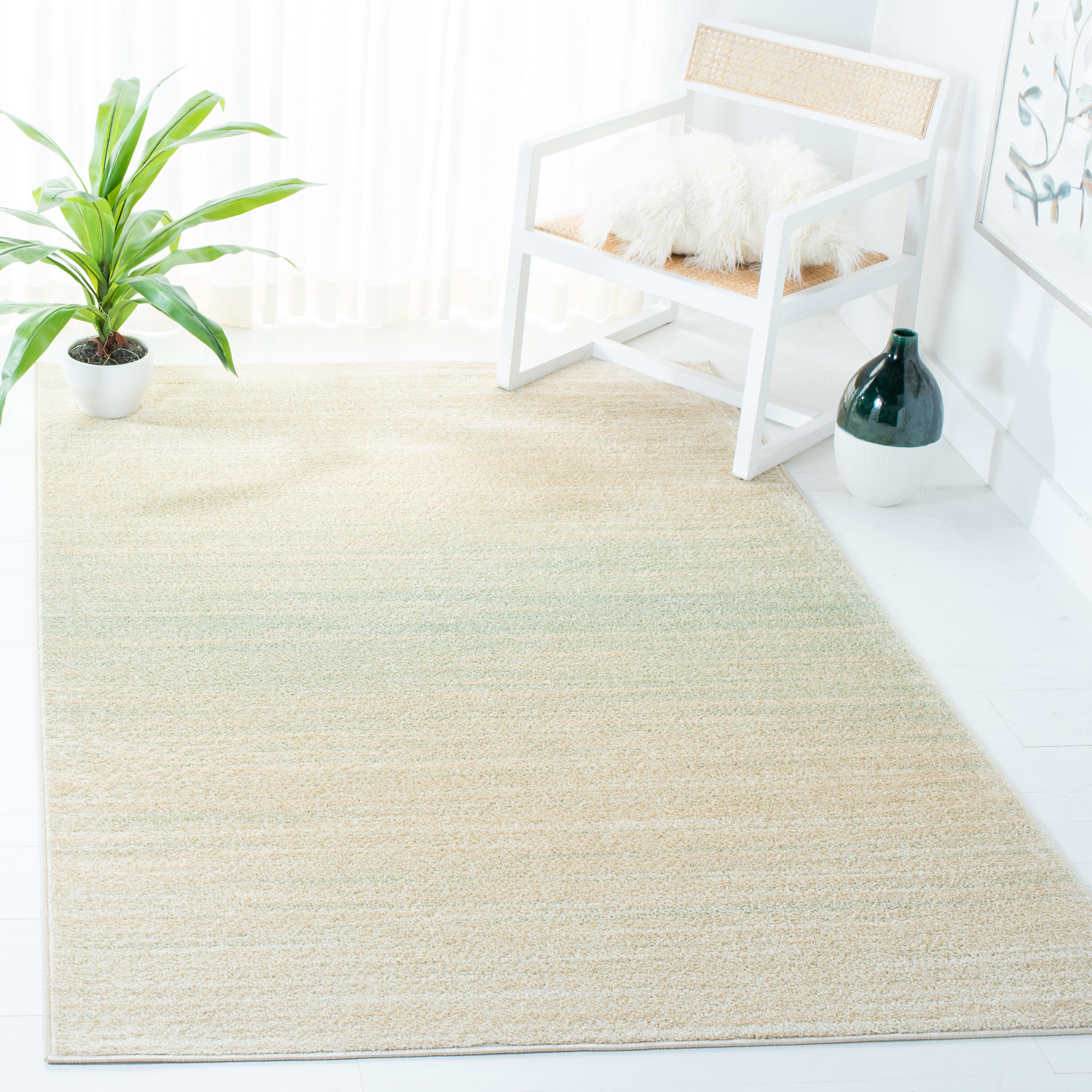 Adirondack 5 x 8 (ft) Loomed Polypropylene/Jute/Polyester Green/Ivory Rectangular Indoor Stripe Mid-Century Modern Spot Clean Only Area rug