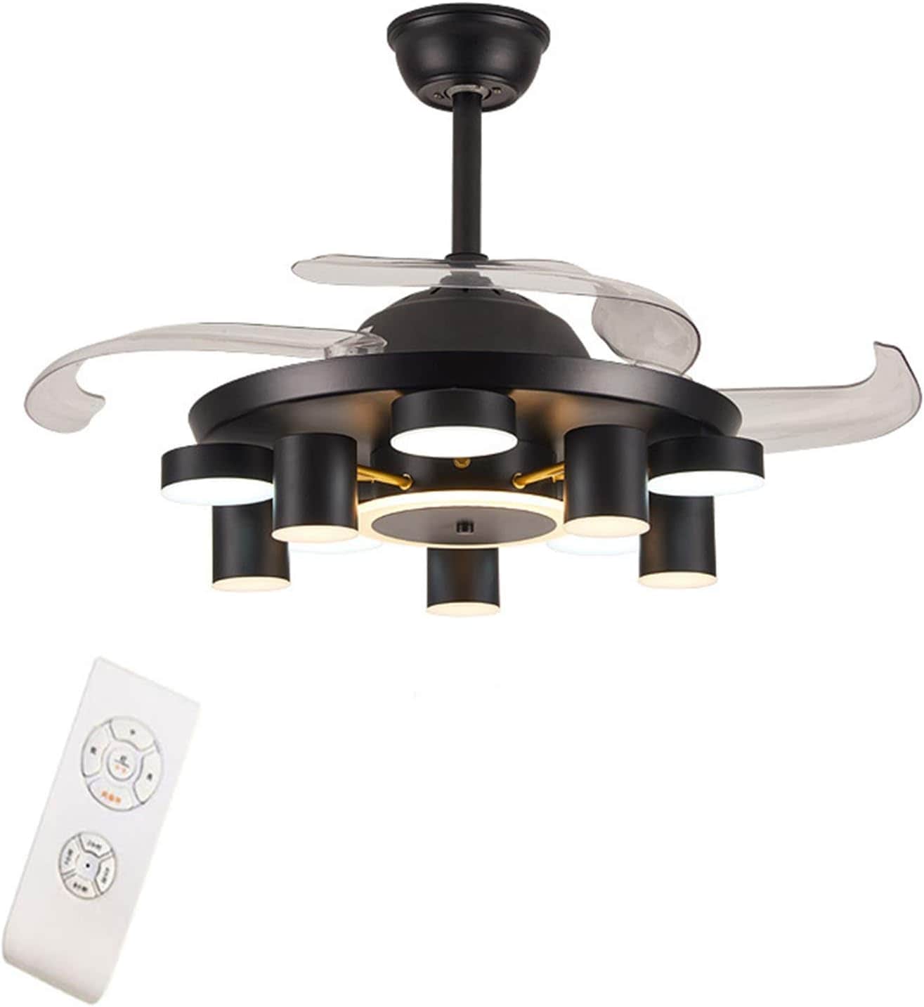 Oukaning HG-HCX-2831-US 42-in Color-Changing Integrated LED Black 10-light Retractable Blade with ABS Blades Chandelier Ceiling Fan With Light - Remote Included ( 4 -Blade )
