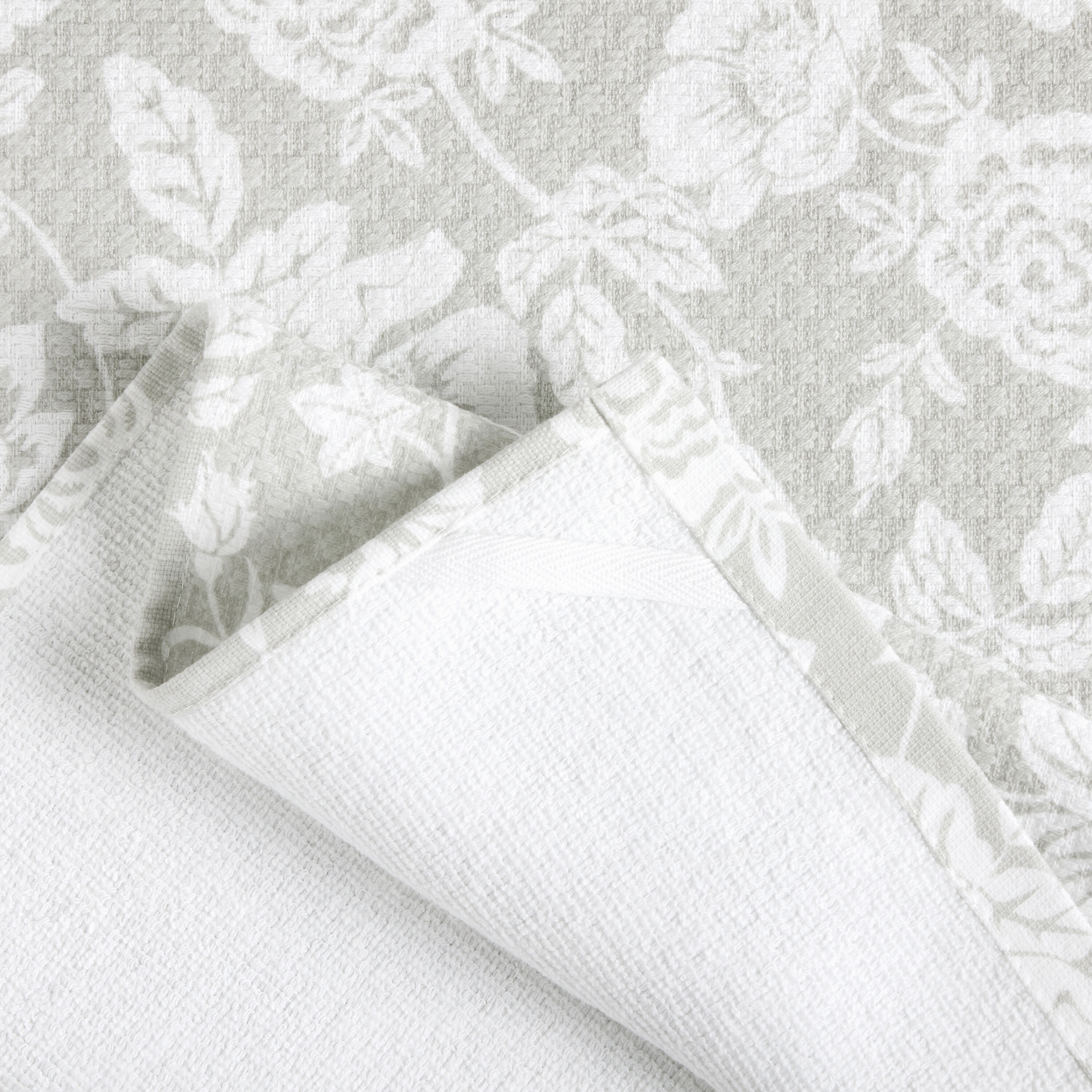 Gray Floral Cotton Kitchen Towel Set, 2 Piece