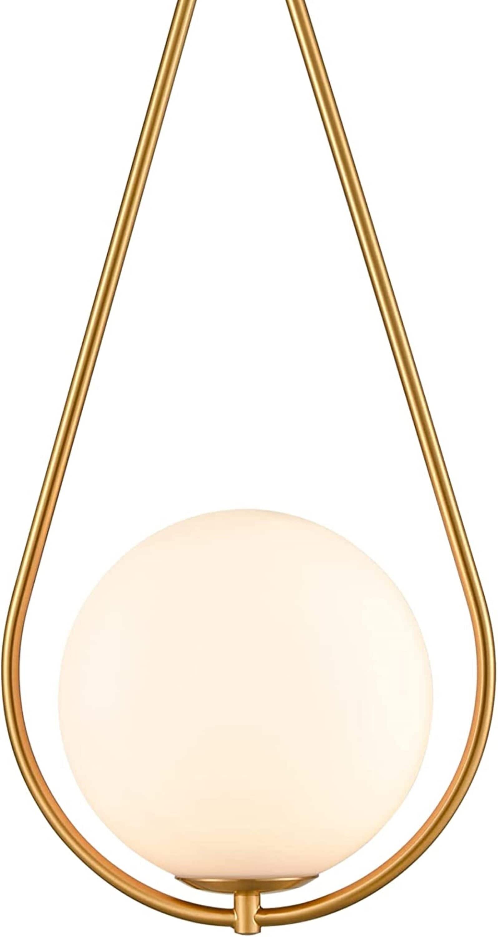 Gold Brass Teardrop Pendant Lamp with Milk Glass Globe Shade