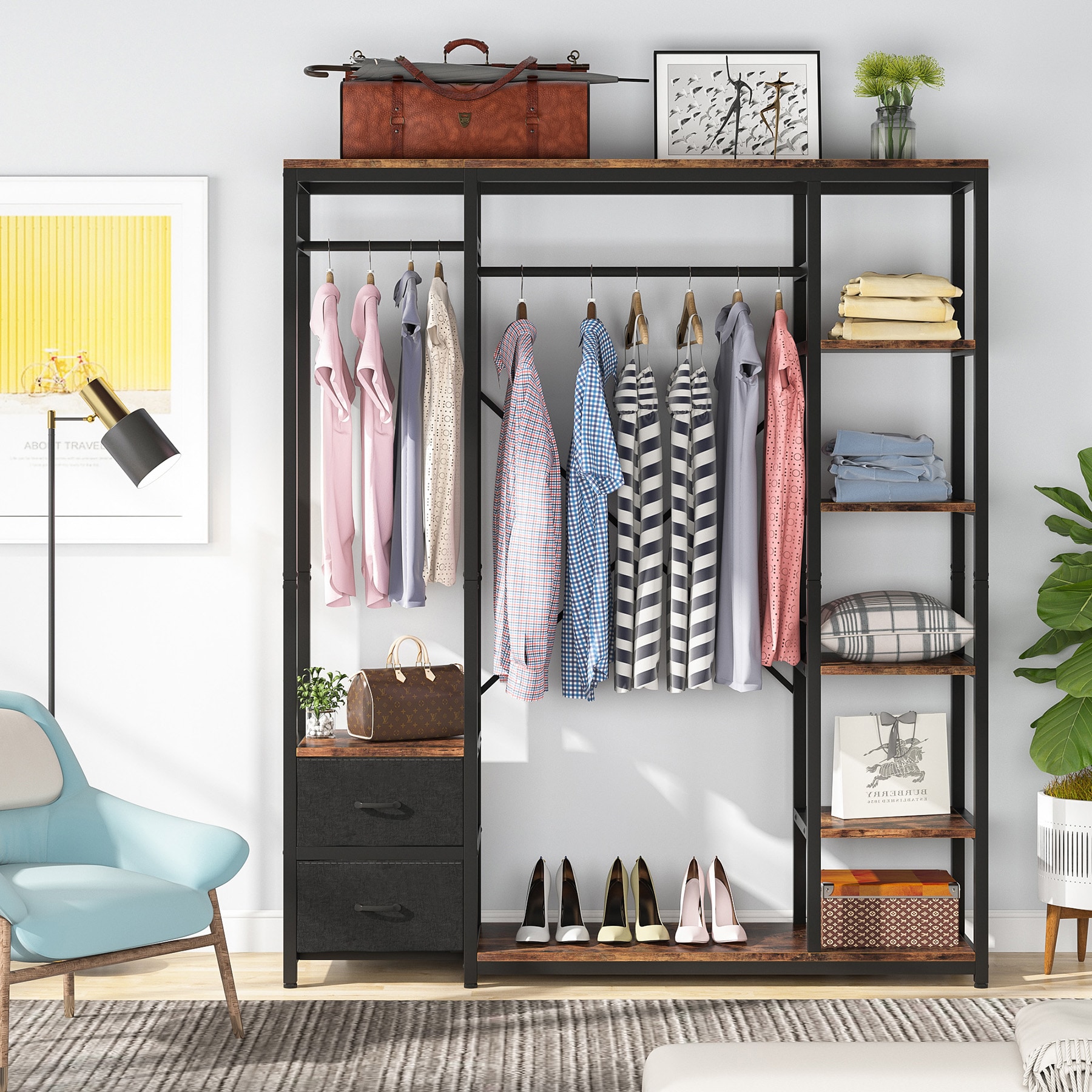 Free Standing Closet Organizer with Removable Drawers and Shelves