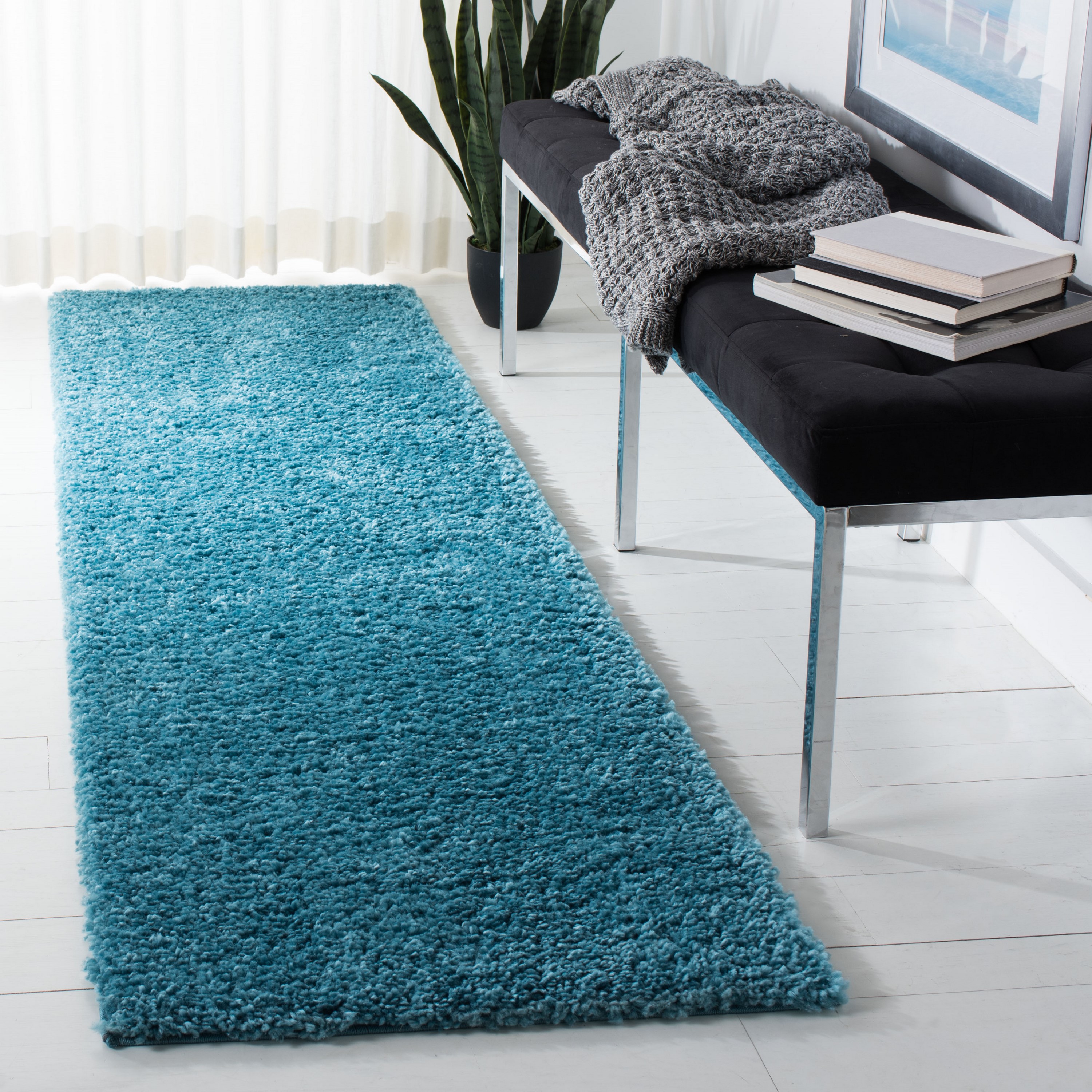 Safavieh AUG900K-210 August Shag 2 x 10 (ft) Loomed Polypropylene Turquoise Rectangular Indoor Solid Farmhouse/Cottage Runner rug