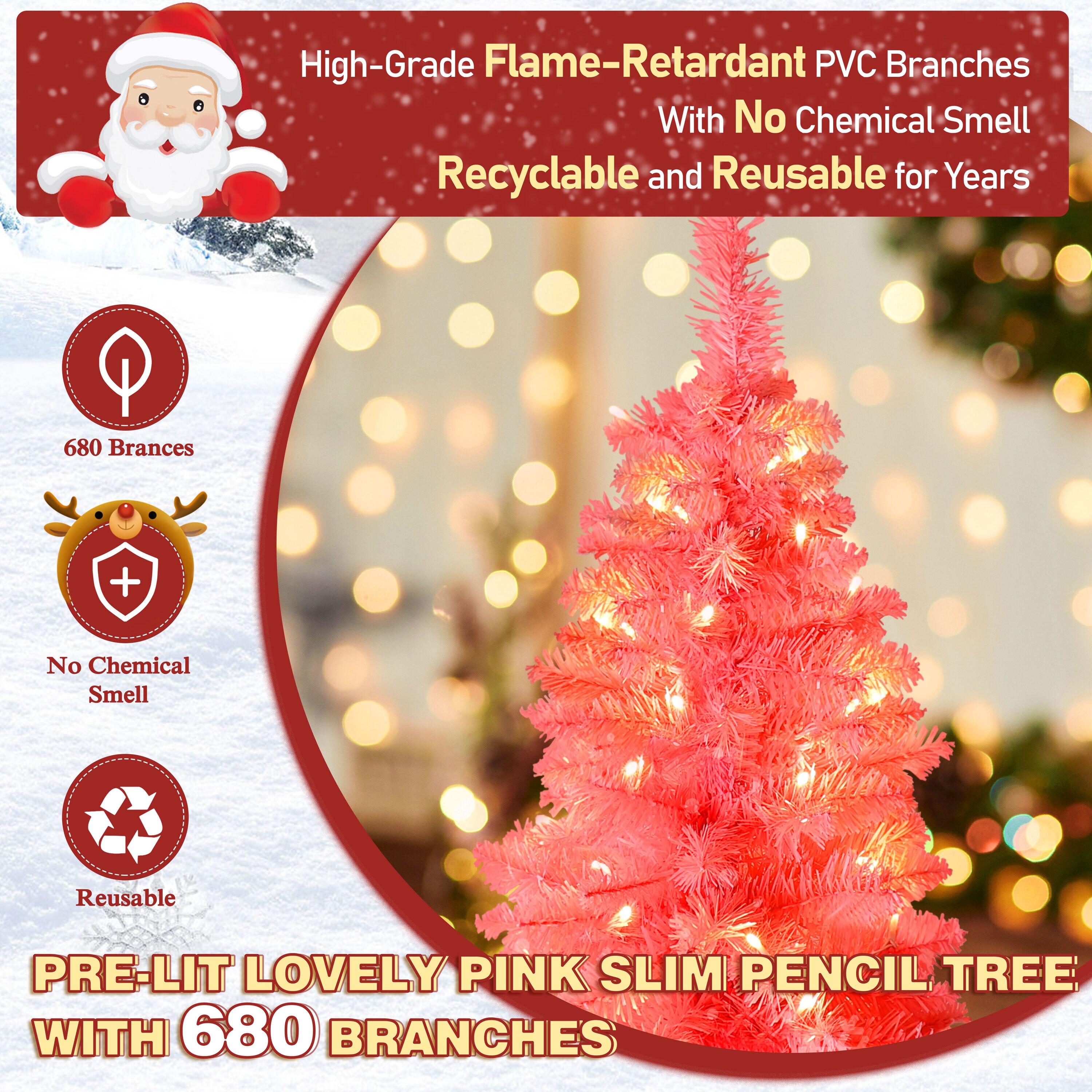 pre lit pink pencil tree