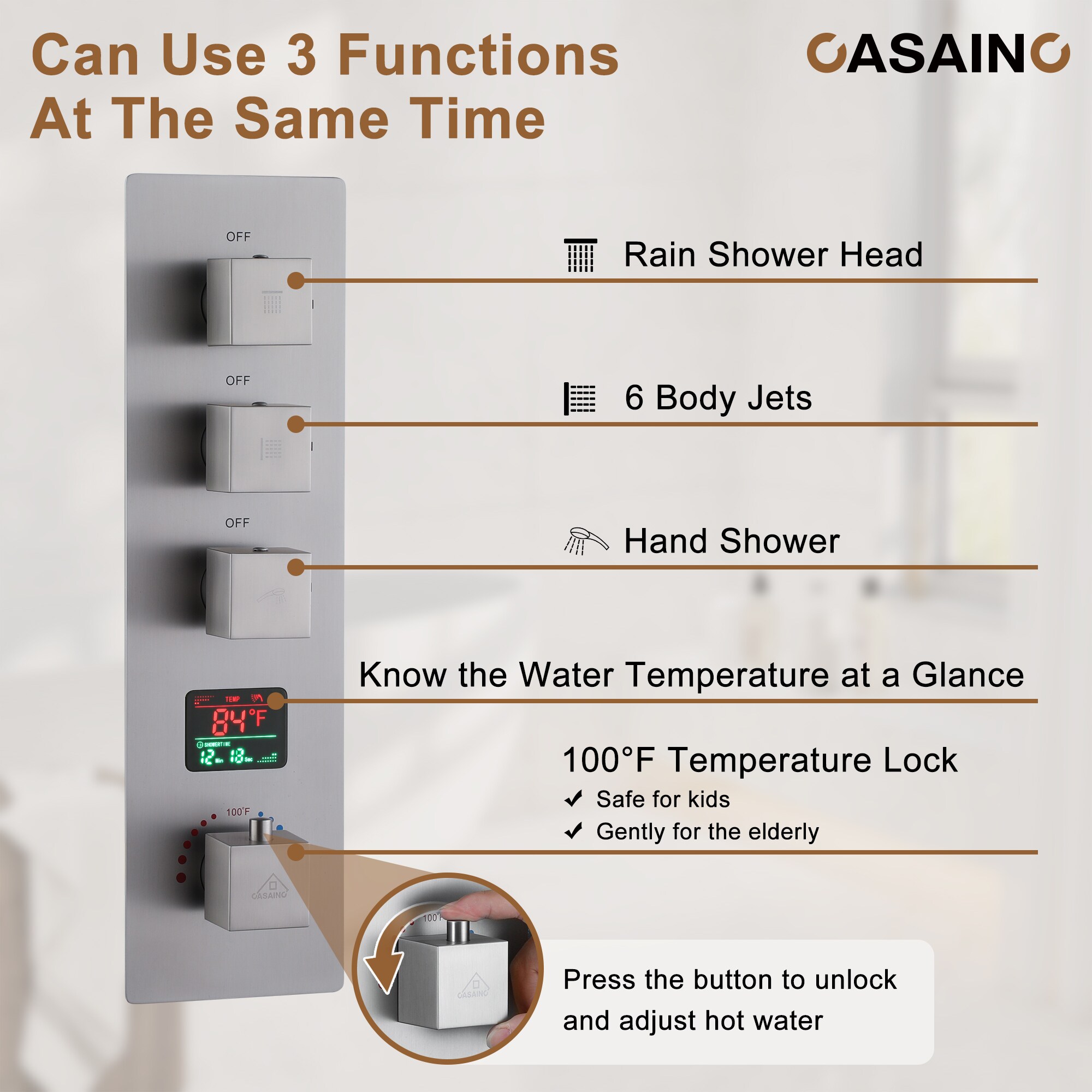 CASAINC KCHS0017-12BN Showerhead-Bar-Panels - View #10