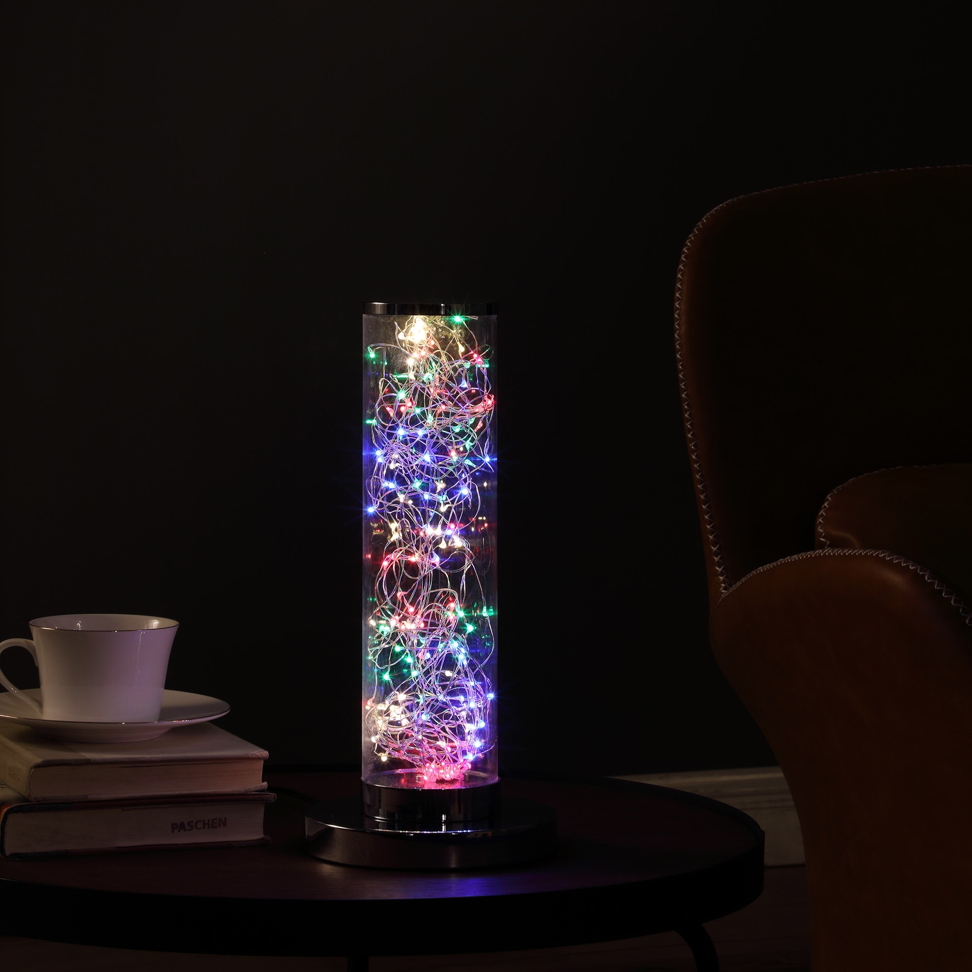ORE International HBL2331 13-in Multi-colored LED Table Lamp with Glass Shade
