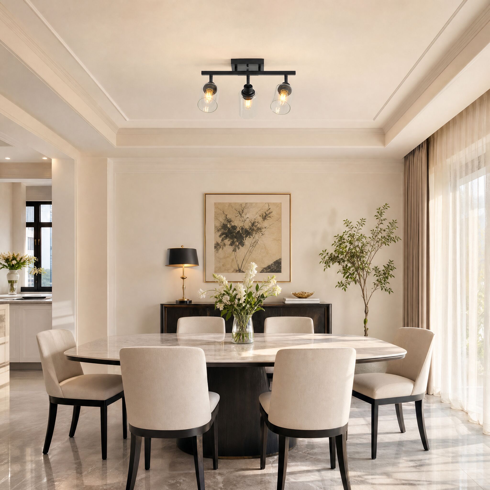 RCCFBHM Modern 3-Light Semi Flush Mount Ceiling Light Fixture with Clear Glass Shades Adjustable Directional Track Lighting