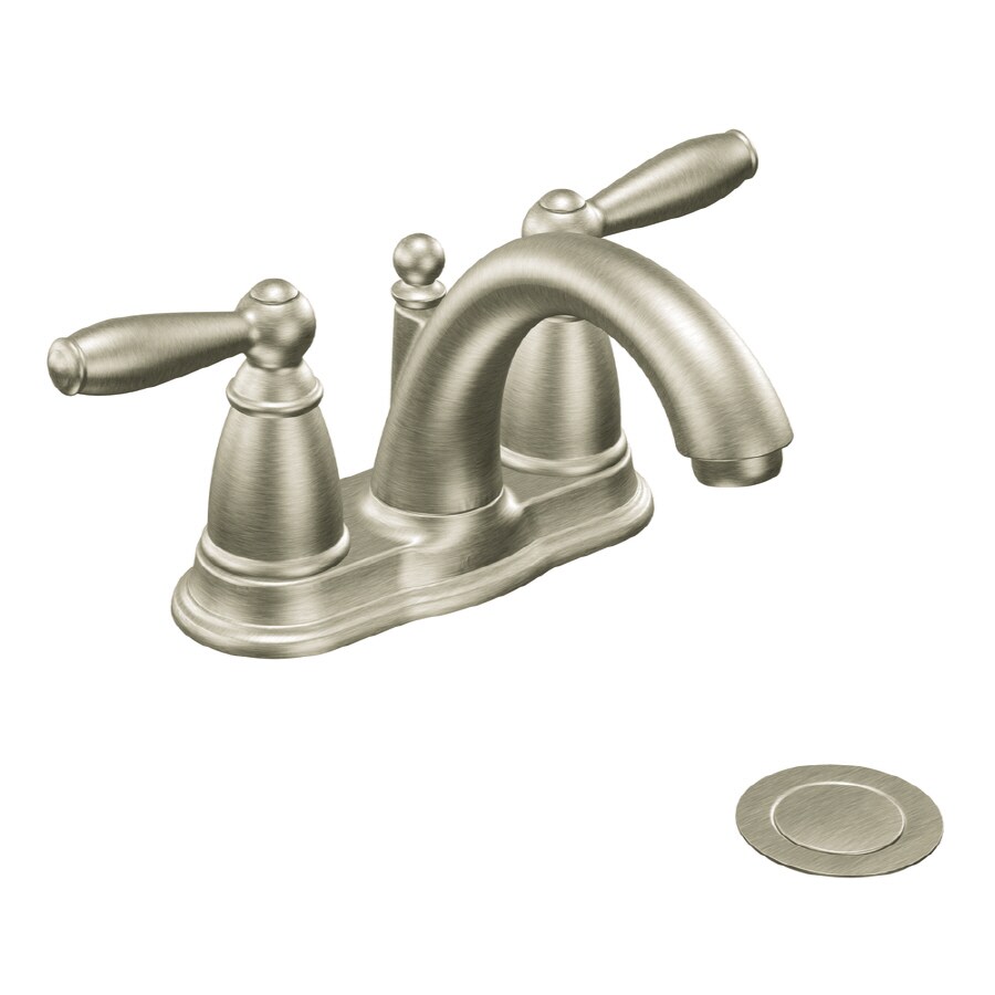 Moen CA6610BN Brantford Brushed Nickel 2-handle 4-in Centerset WaterSense Bathroom Sink Faucet with Drain