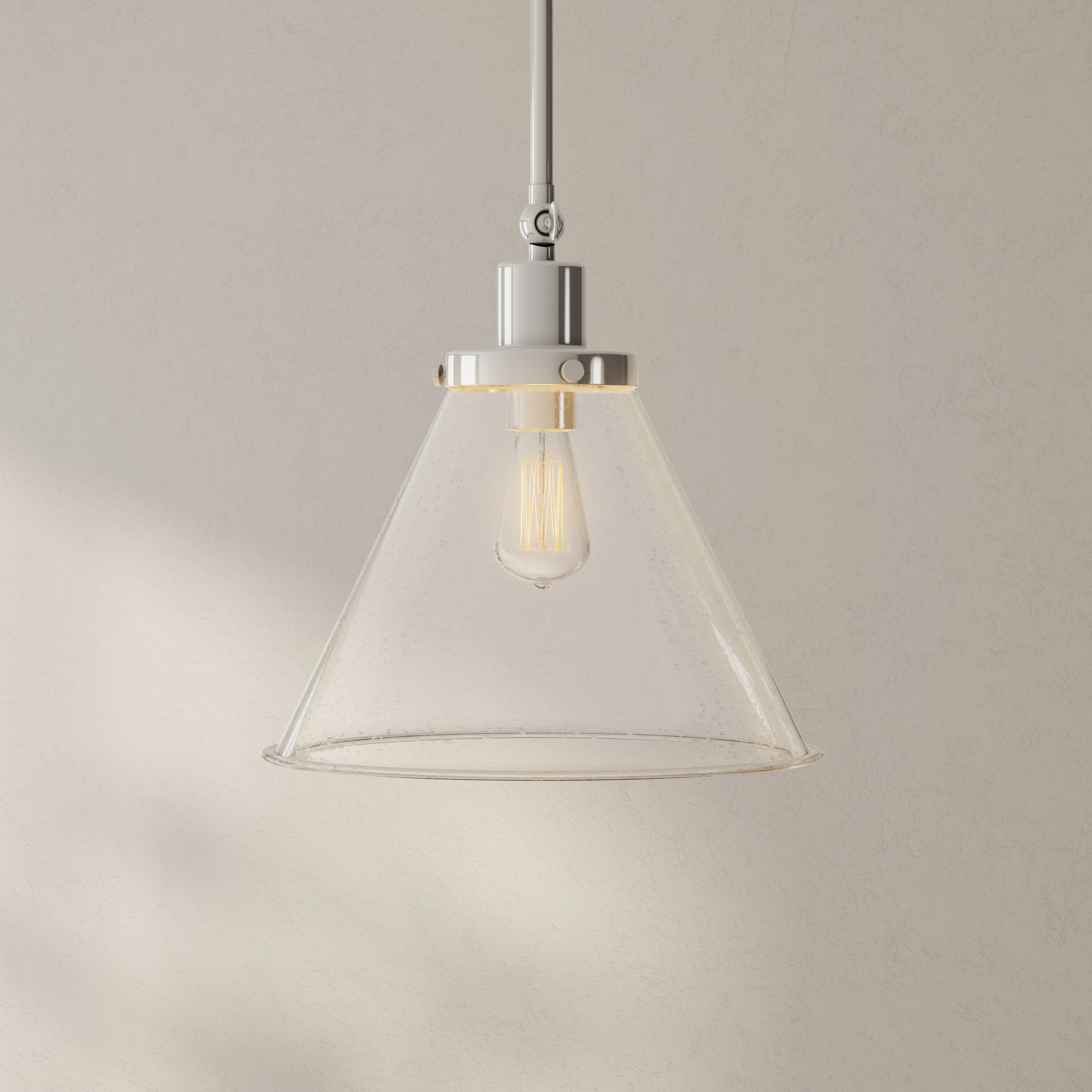 Progress Lighting P500324-009 Hinton 1 -Light Brushed Nickel Farmhouse Seeded glass Cone Medium Hanging Pendant light
