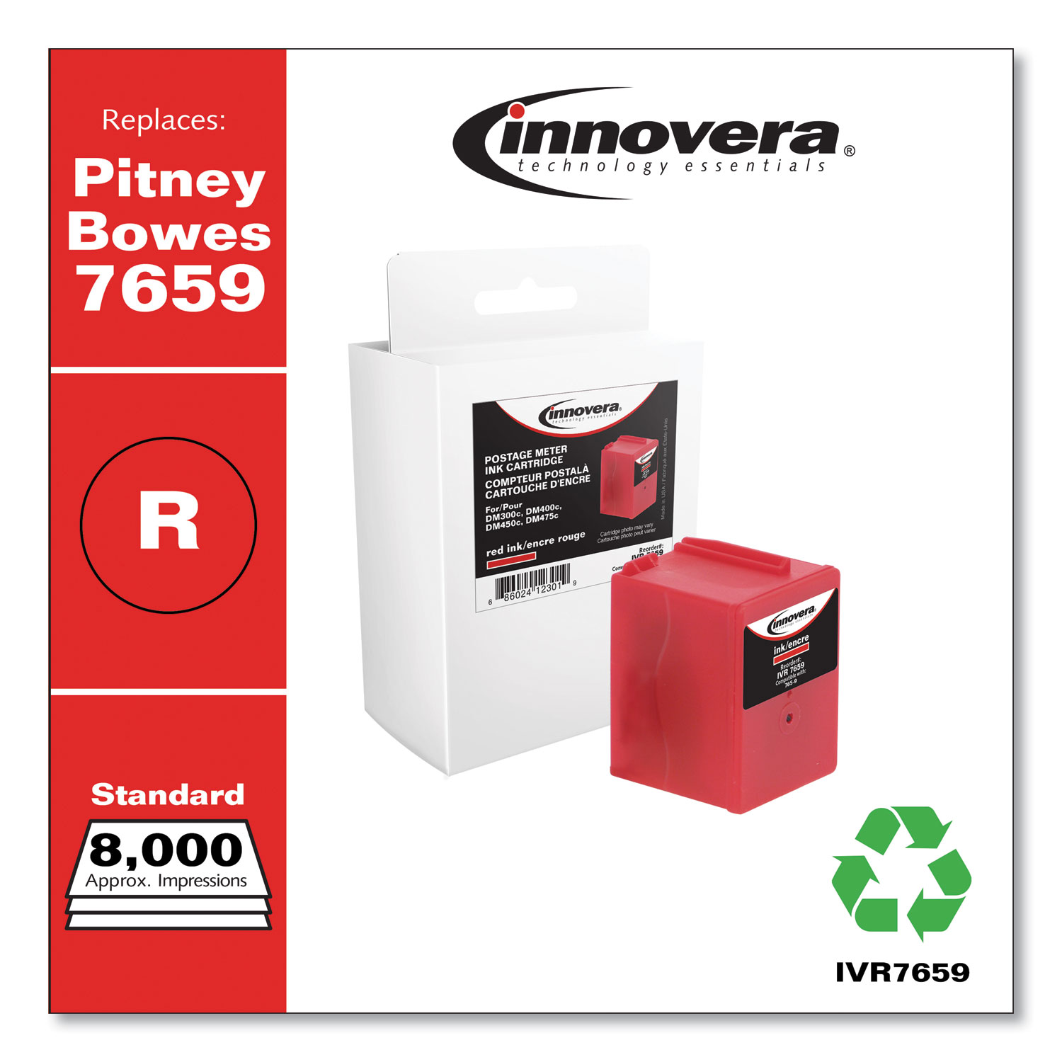 Innovera Compatible Red Postage Meter Ink Replacement for 765-9 (7659) 8000 Page-Yield