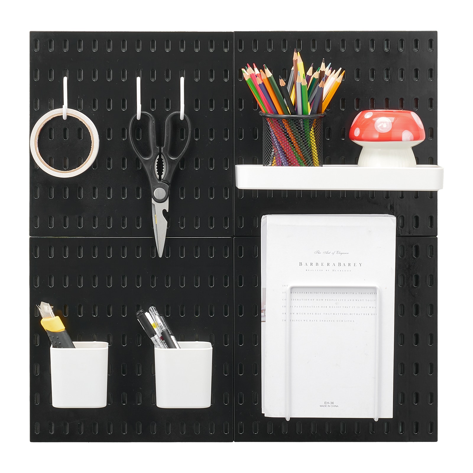 Mecale 4-Panel Plastic Pegboard Kit 11-in Wall Organizer with Accessories 20-lb per Panel Black