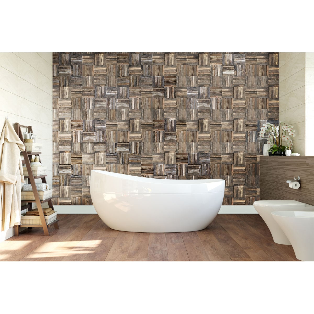 Natural Reclaimed Boat Wood Mosaic Wall Tile