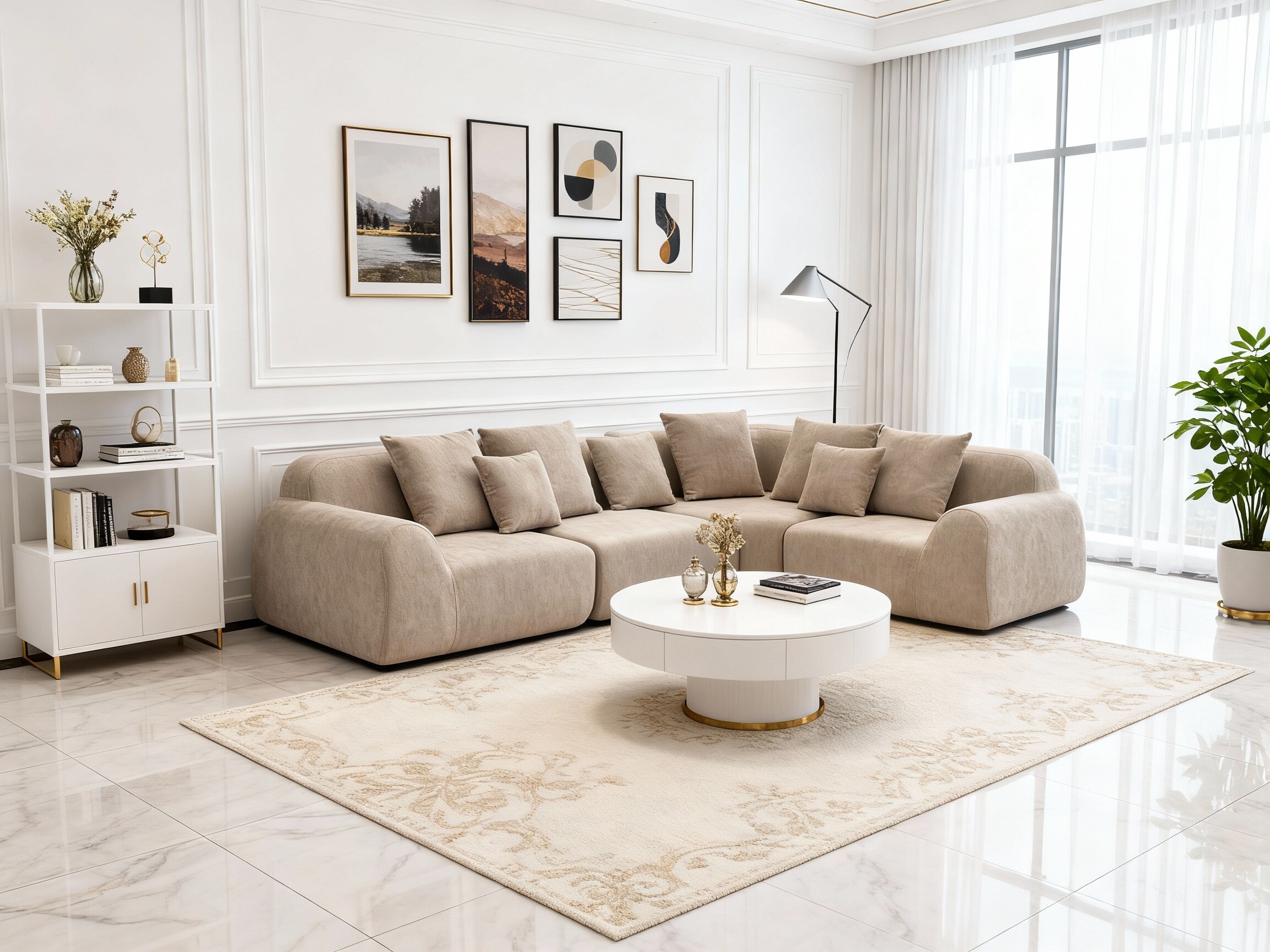 LUXEYARD Oversized Cloud Velvet Curved Sectional Couch 118' Boneless Couch with L-Shape Chaise Upholstered Compression Memory Foam Modular Sectional Sofa for Living Room No Assembly Required