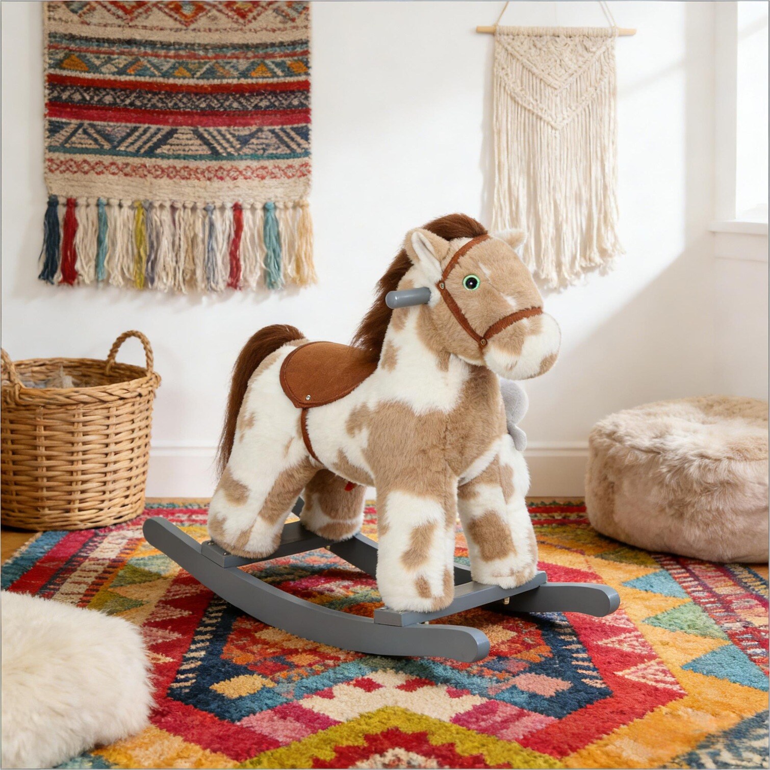 Watnature Clean White Plush Rocking Horse with Realistic Sounds and ...