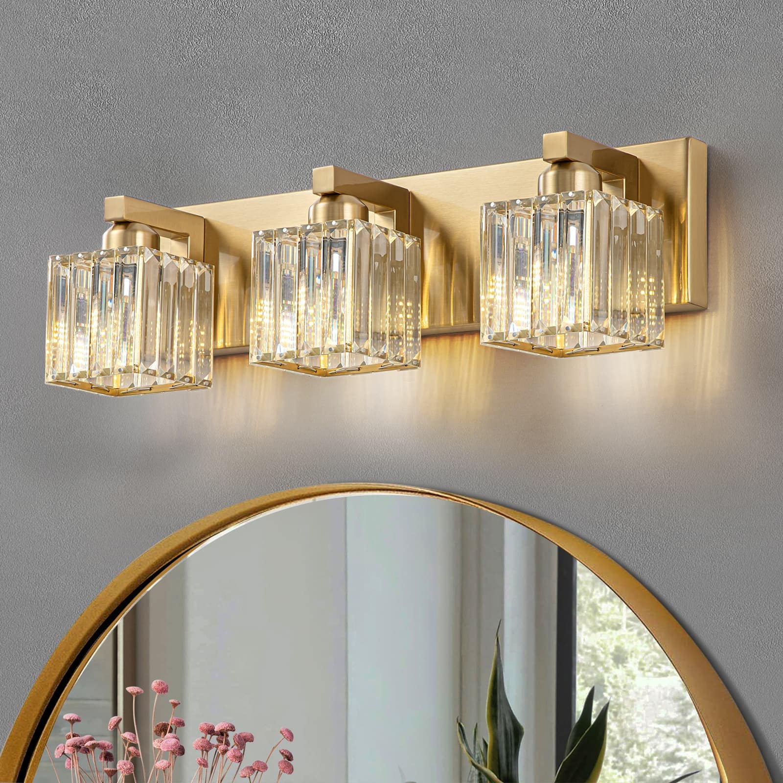 Kofara 20-in 3-Light Modern Bathroom Vanity Light with Crystal Shade