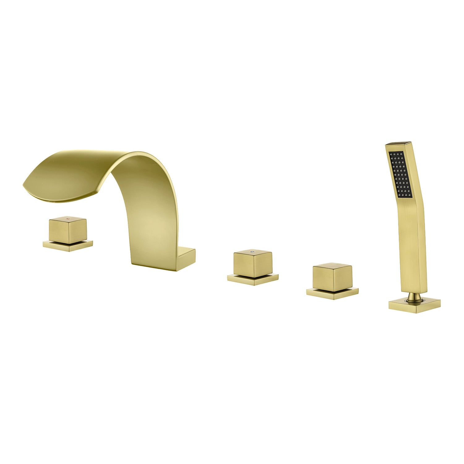 WELLFOR GSM-19008BG Brushed Gold 3-handle Deck-mount Roman Waterfall Bathtub Faucet with Hand Shower ( Valve Included )